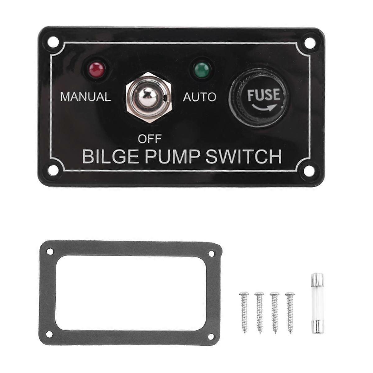 DC 12V Fused Marine Bilge Pump Switch Panel with LED Indicator Light Manual/Off/Auto 3-Way Toggle Sw