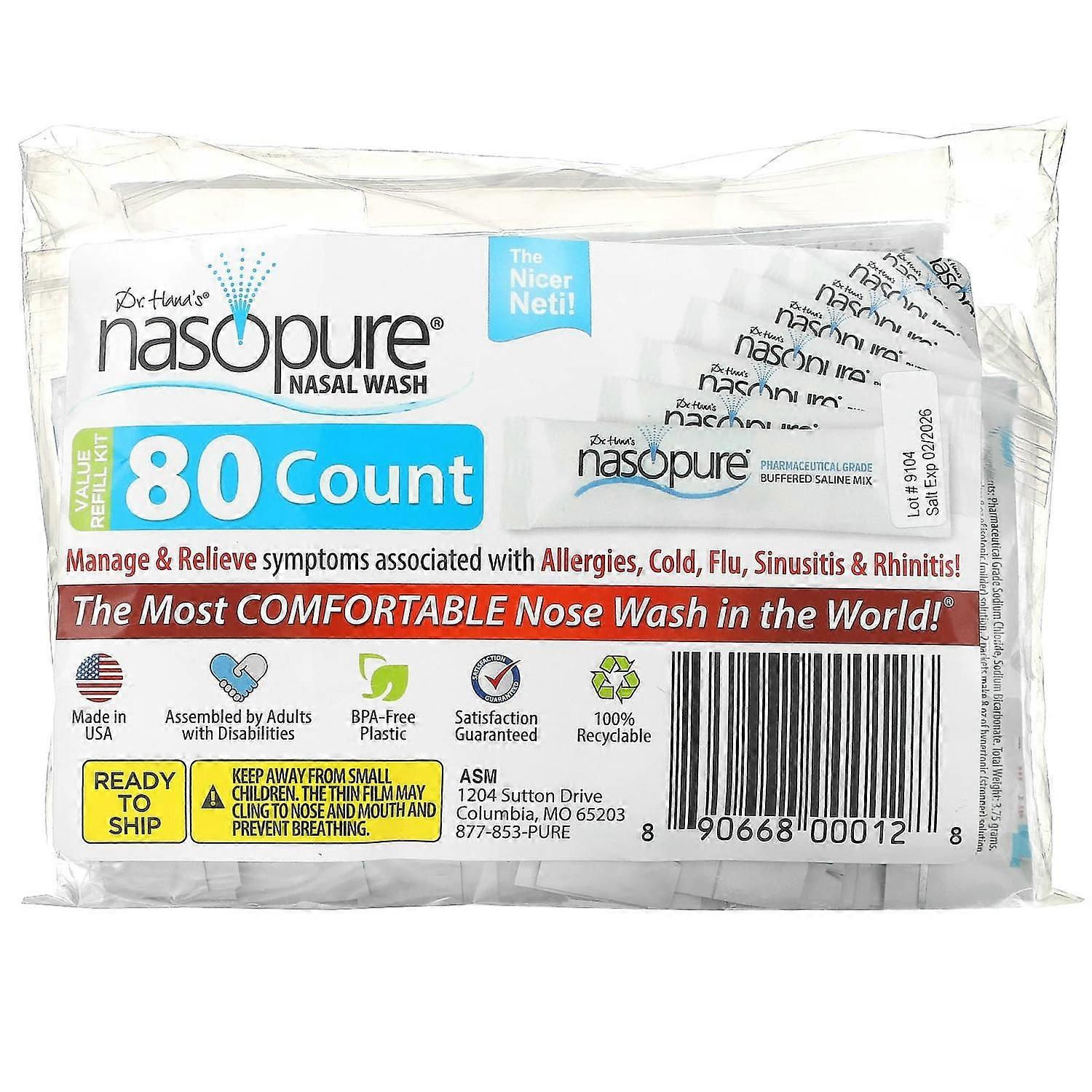 Nasopure, Nasal Wash, Value Refill Kit, 80 Buffered Salt Packets