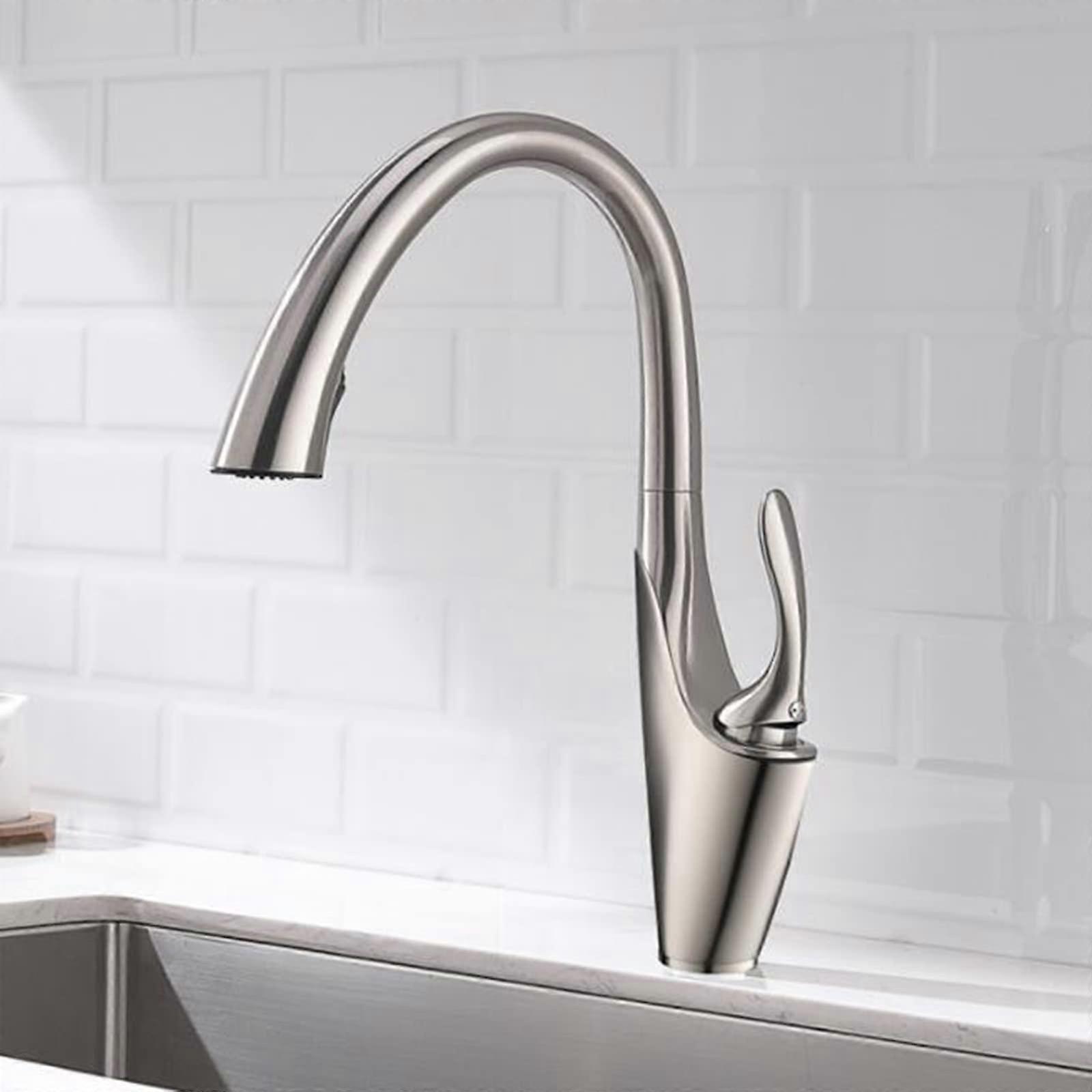 Pull Out Kitchen Faucet Brass Hot and Cold Water Dual Function Rotating Sink Faucet Black Cromo Finish