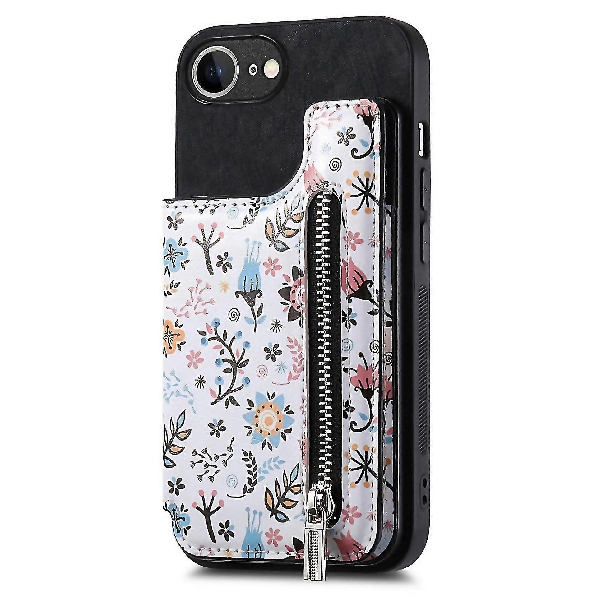 For Retro Painted Zipper Wallet Back Phone