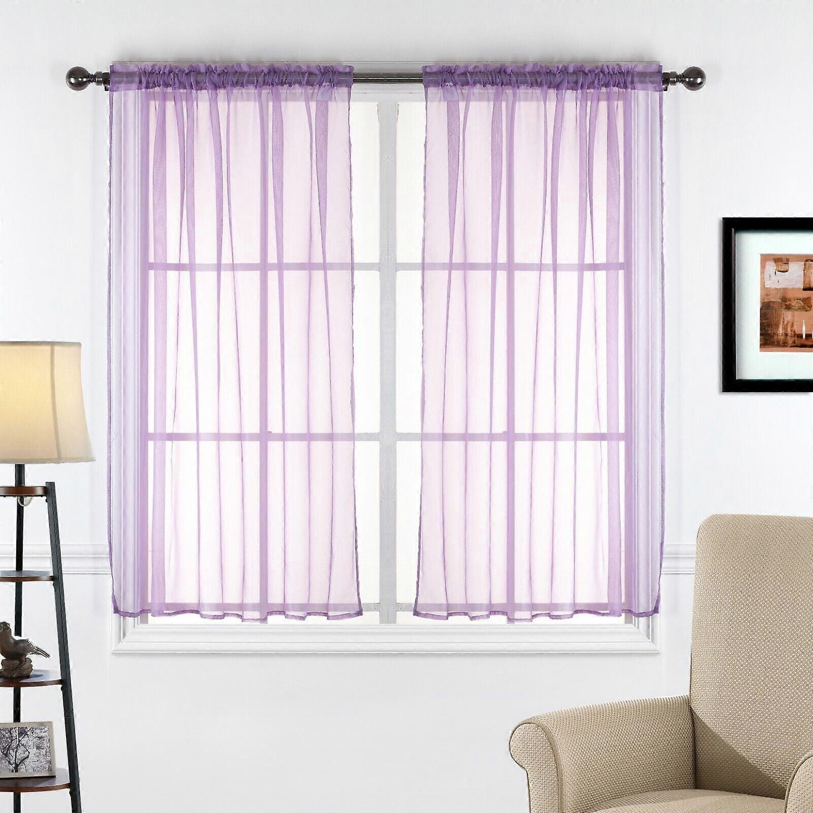 2 Piece Sheer Voile Transparent Rod Pocket Window Curtain Panel Drape Tier Set