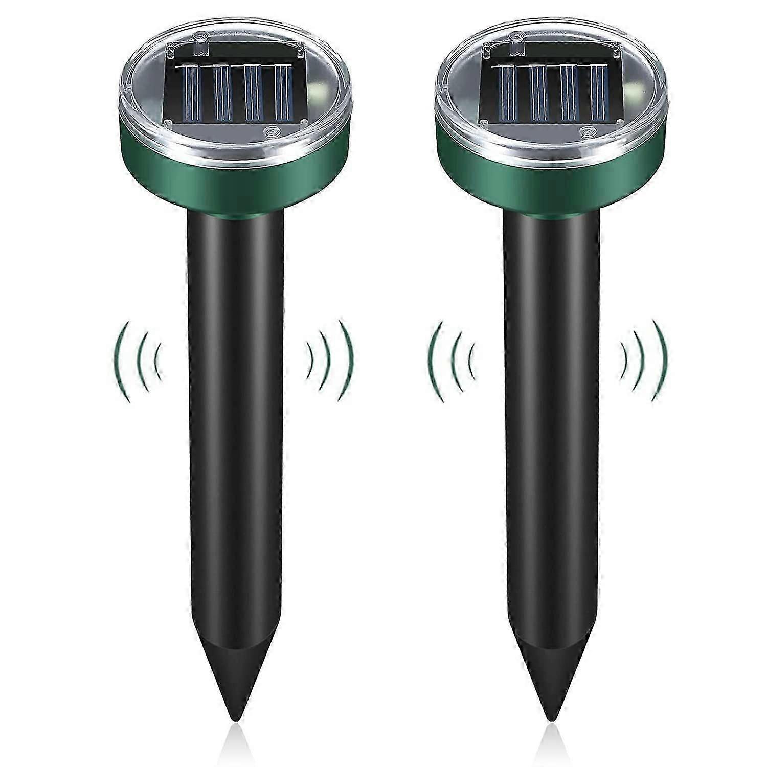 2pcs Solar Mole Repellent Ultrasonic for Get Rid of Mole, Gopher, Snakes, Vole and Other Underground Pest Control