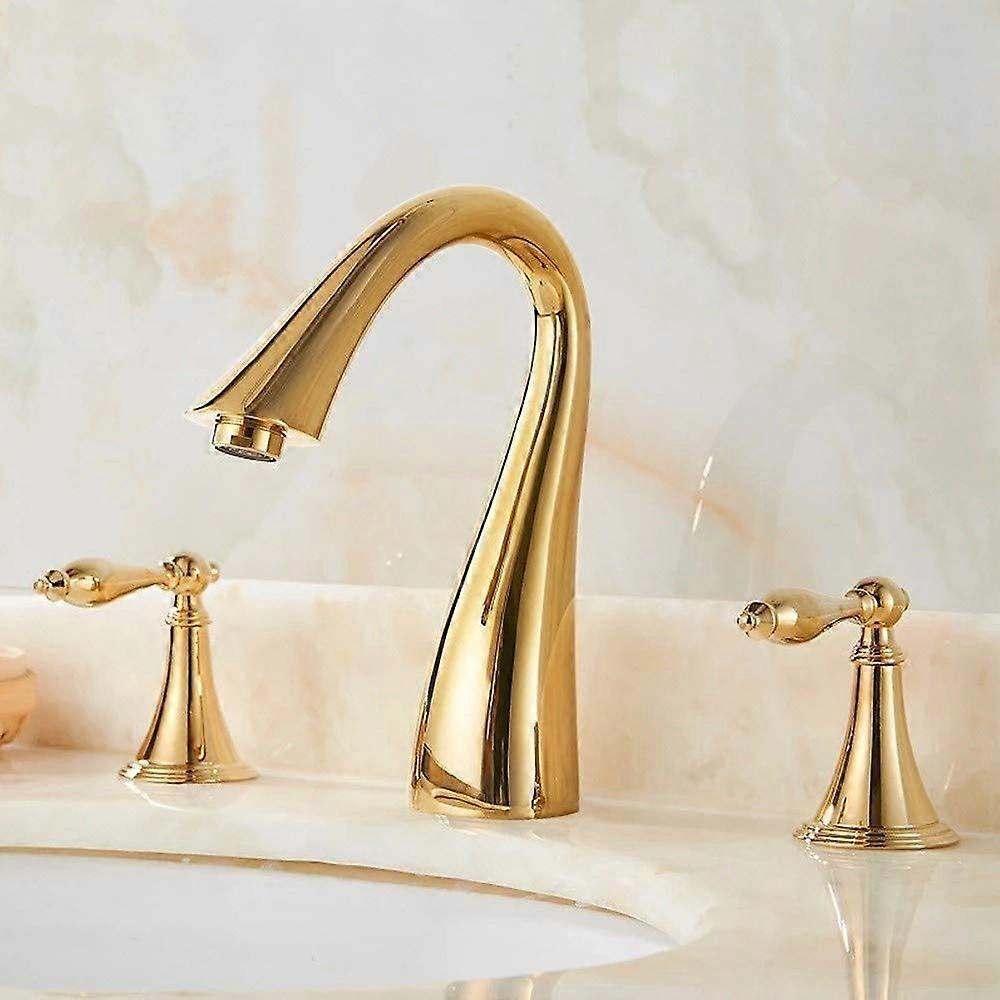 Basin Mixer Tap Gold Plating Three Hole Bathroom Basin And Bathtub Faucet With Dual Hot And Cold Water Size A
