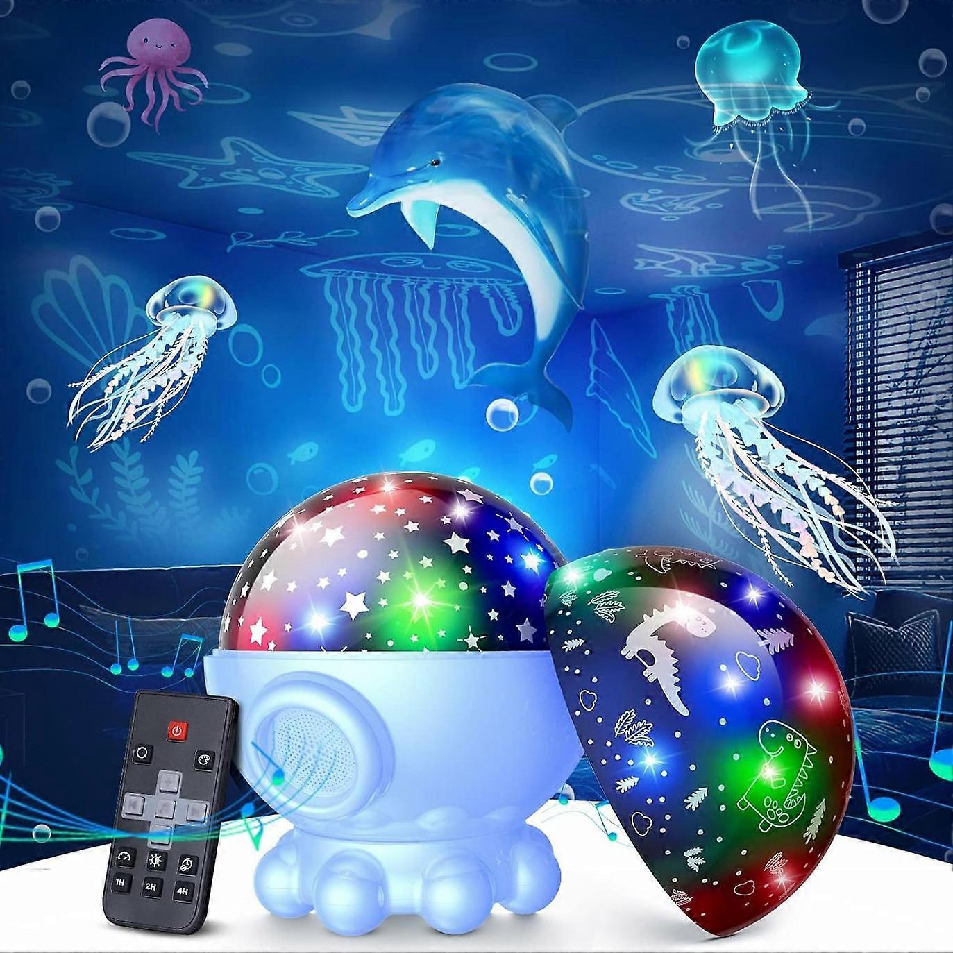 360° Rotating Night Light Projector for Kids, 17 Light Modes, 9 Lullabies, 3 Projection Films, Remote Control & Timer, Ages 3-8