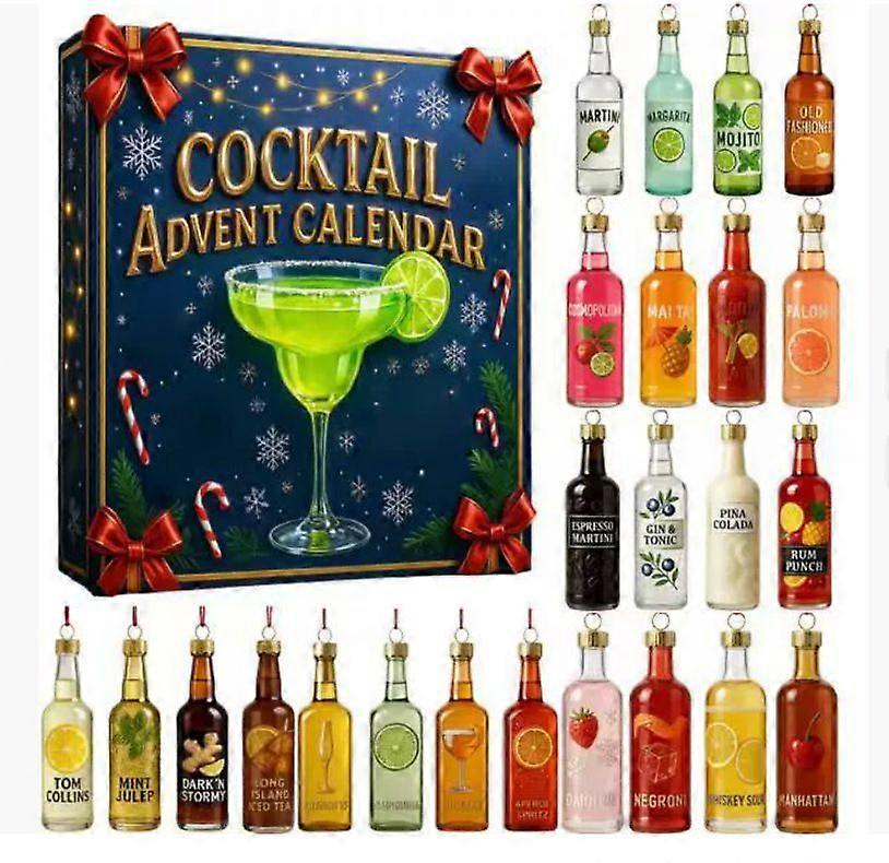 Ημερολόγιο Κοκτέιλ Advent 2025, Ημερολόγιο Αντίστροφης Μέτρησης Κοκτέιλ 24 Ημερών, 2D Ακρυλικό Επίπεδο Χριστουγεννιάτικο Δέντρο Διακόσμηση Χριστουγεννιάτικου Δέντρου, Κρασί, Ουίσκι, Ημερολόγια Advent