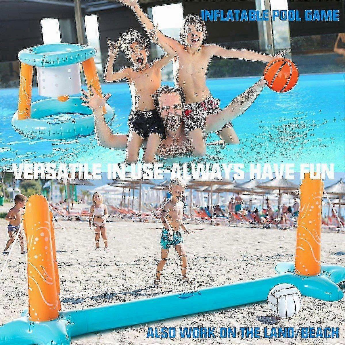 2-in-1 Inflatable Pool Float Set with Volleyball Court and Basketball Hoop - Durable, Adjustable, and Easy to Inflate miao4