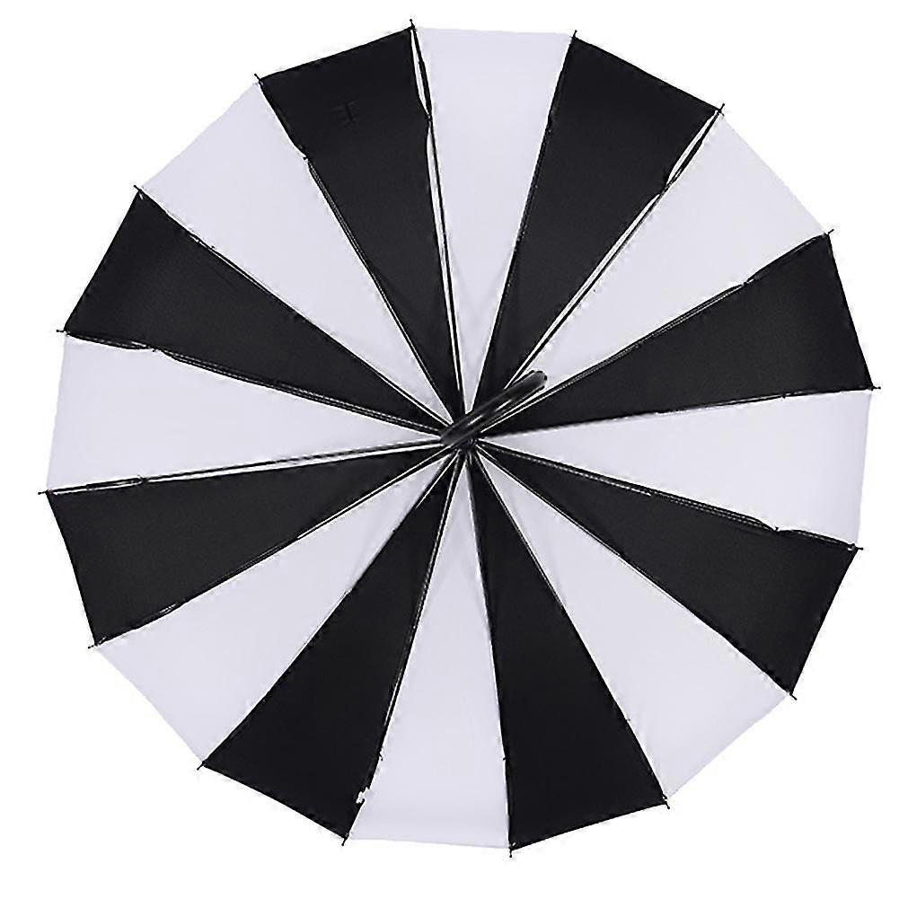 Eleganter langer Griff Winddichter Regenschirm Sonne Regen Verwendung 16 Rippen Schwarz Weiß Design Pagode Typ Neu