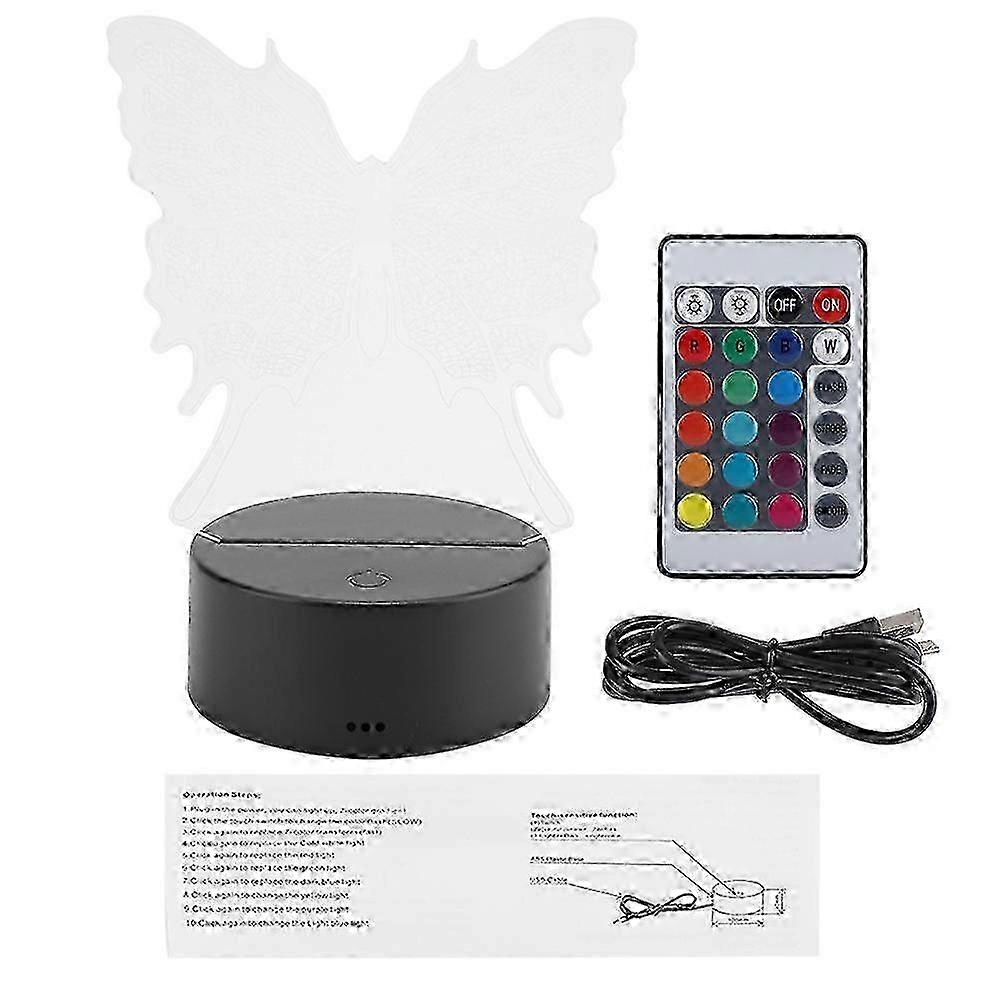 USB Seven-color Lamp Base Touch Switch 3D Acrylic Panel Night Light Black with Remote Control
