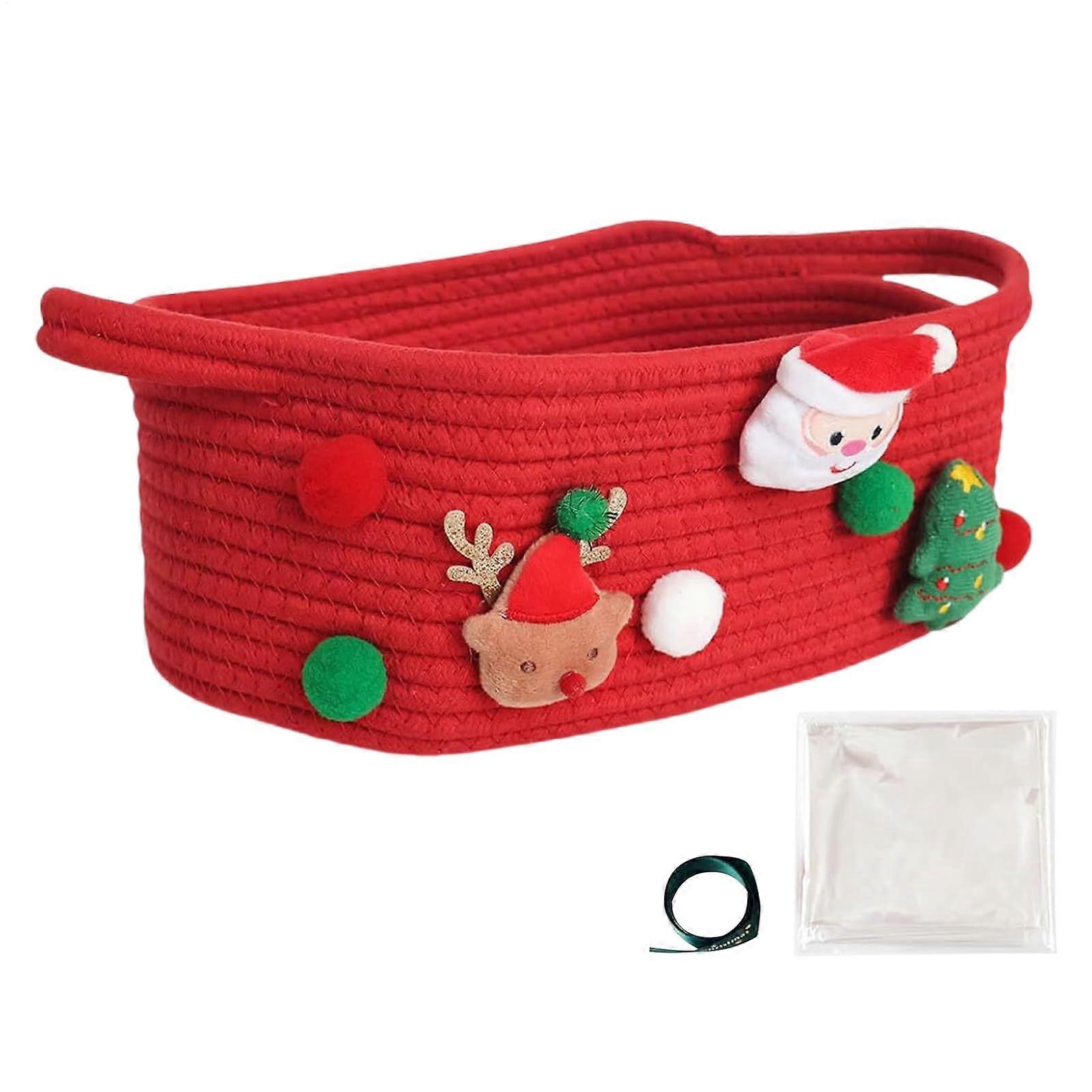 Rope Baskets With Handles For Storage, Red Christmas Toy Basket, Toy Organizer For Home