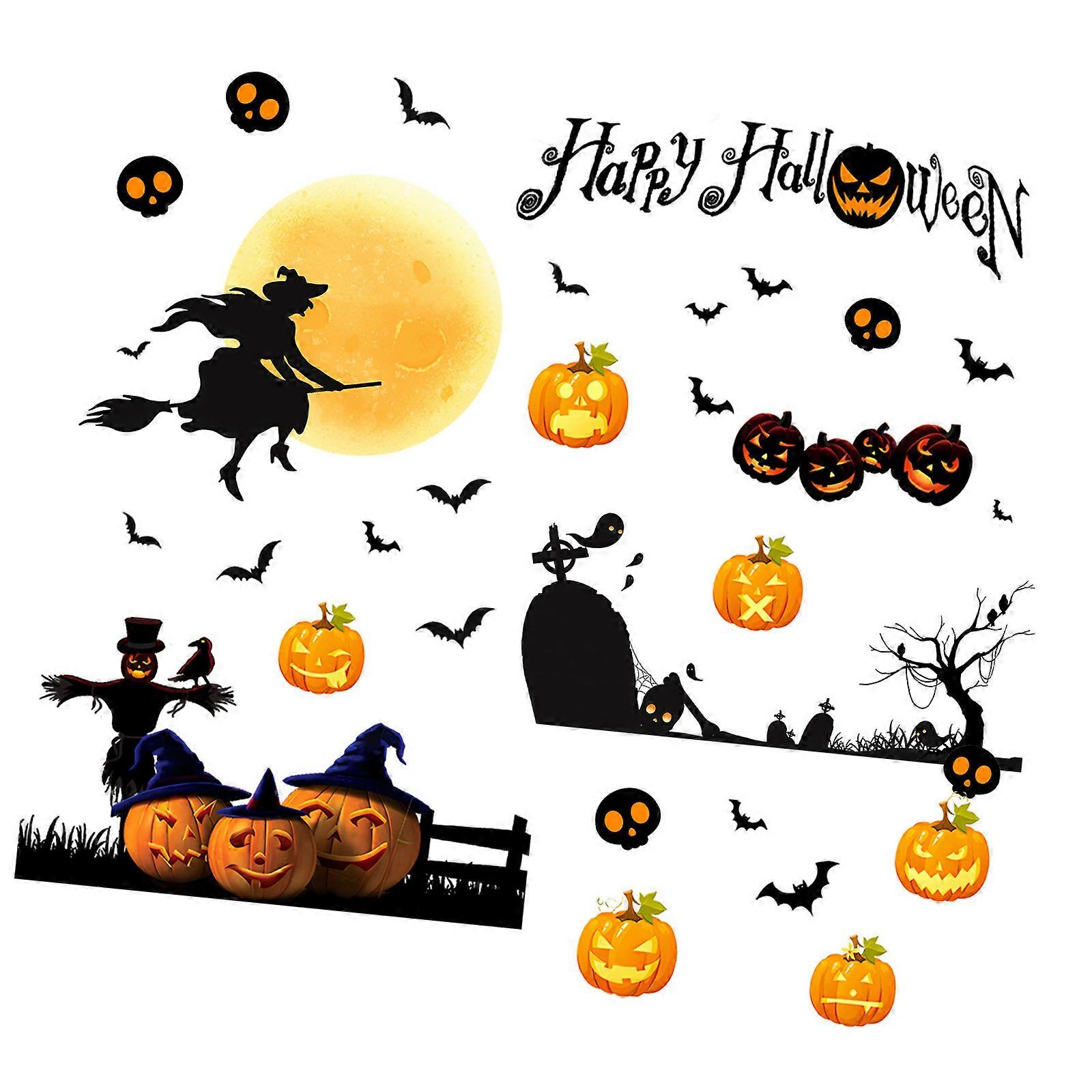 Reusable Witch Castles Pattern Halloween Window Decal Cling Waterproof PVC Decal Decors For Indoor and Outdoor Display Multicolor