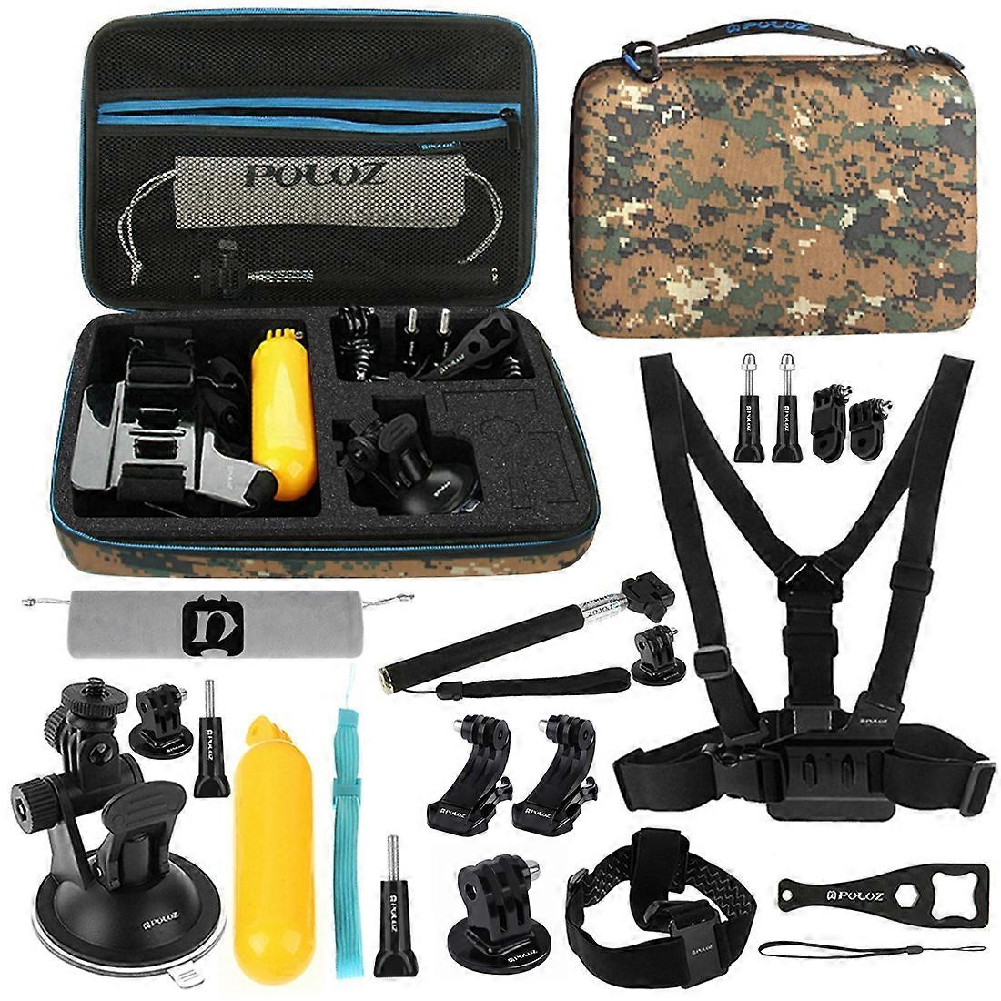 PULUZ 20 in 1 Accessories Combo Kit with Camouflage EVA Case for GoPro, Insta360, DJI and Other Action Cameras
