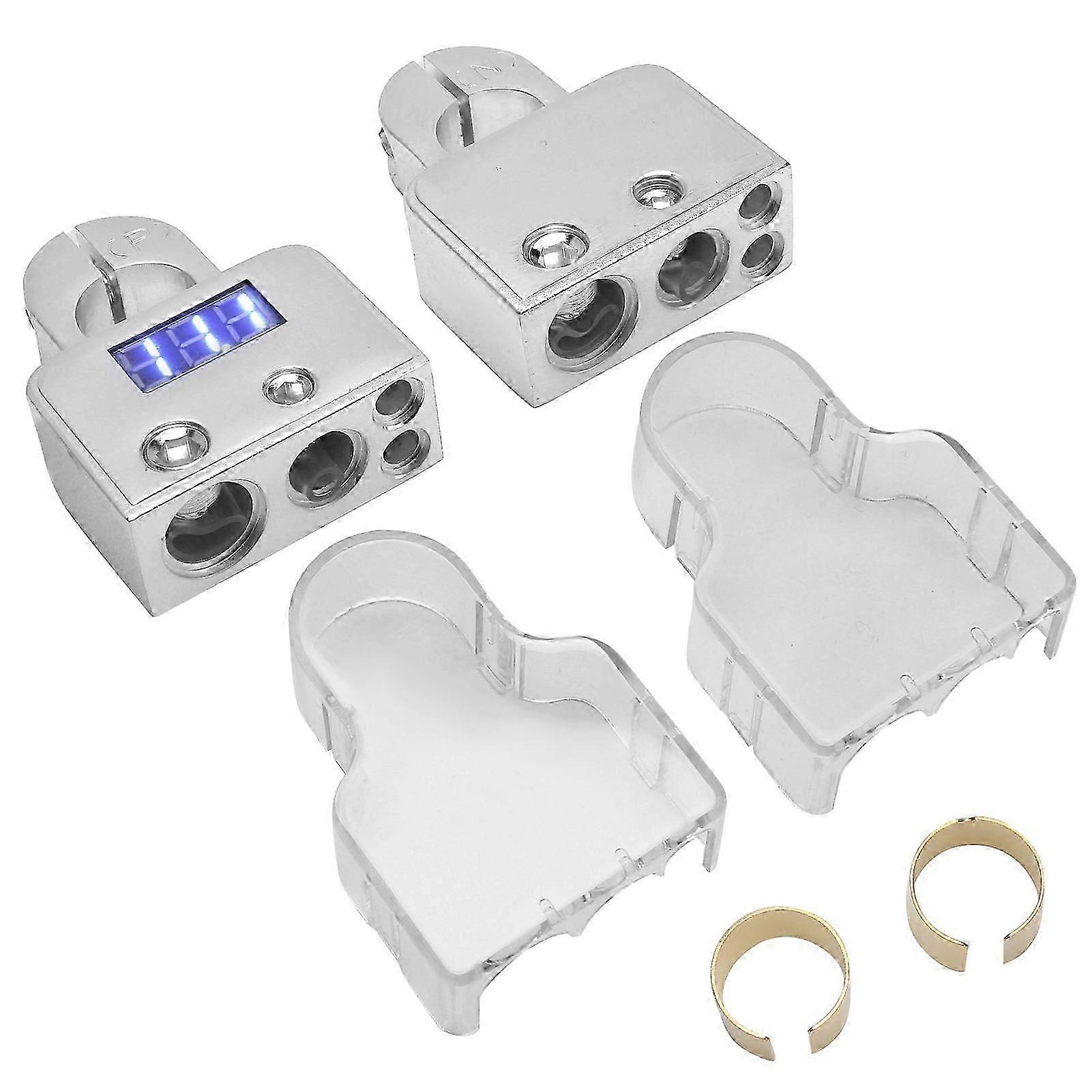 Battery terminal connectors kit with digital voltmeter display 0/4/8/10 AWG
