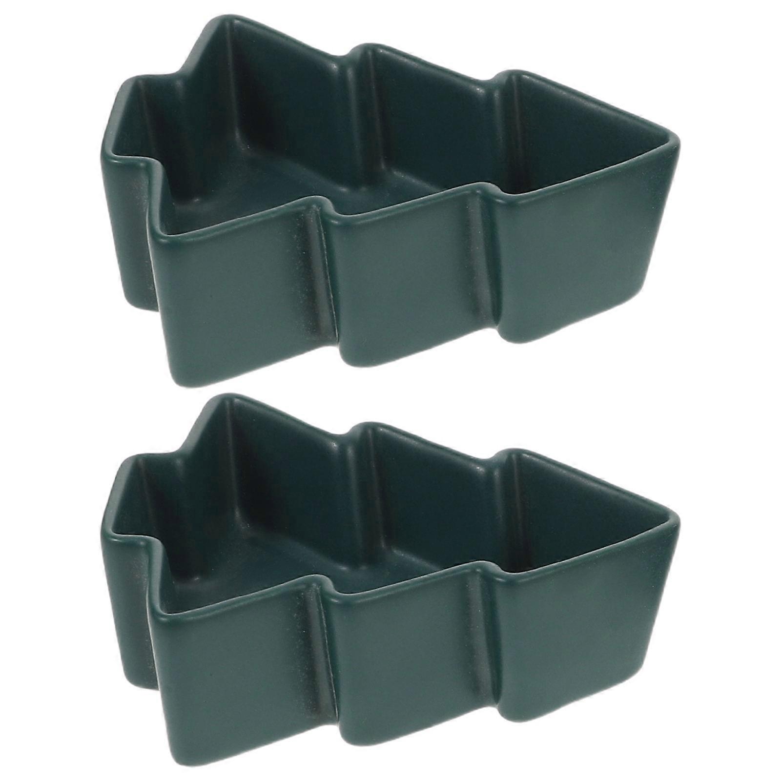 Ceramic Christmas Tree Serving Tray for 2Pcs Holiday Party Snack Dish