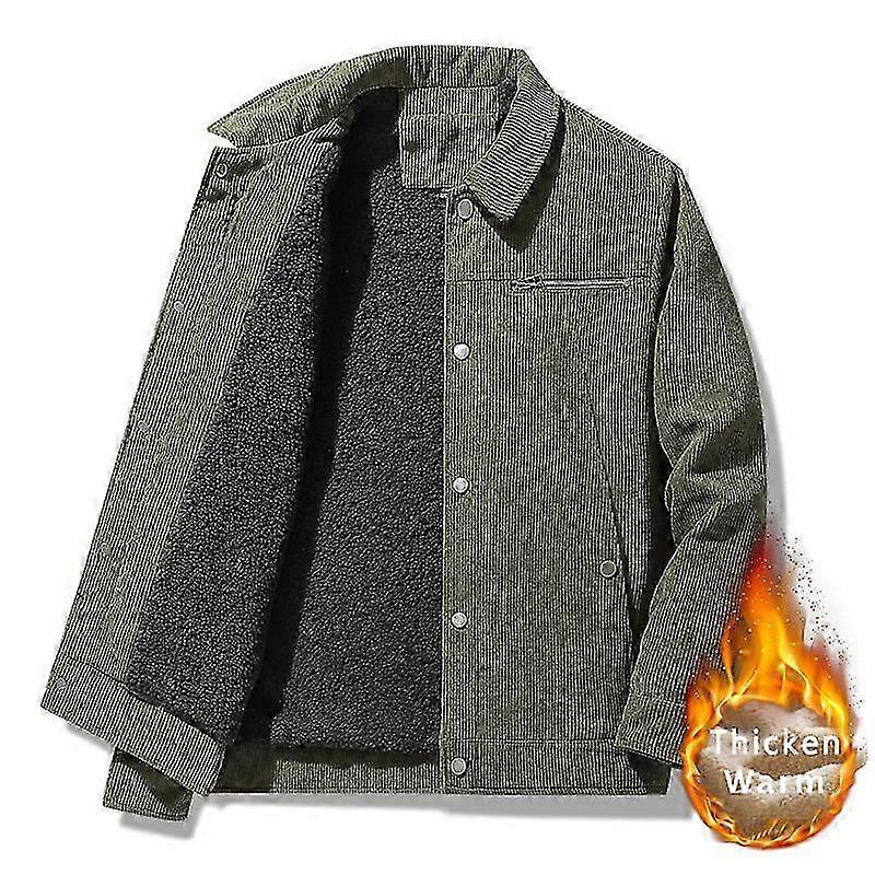 Men's Winter Jacket with Corduroy and Fleece, Casual Lapel Coat with Multiple Pockets