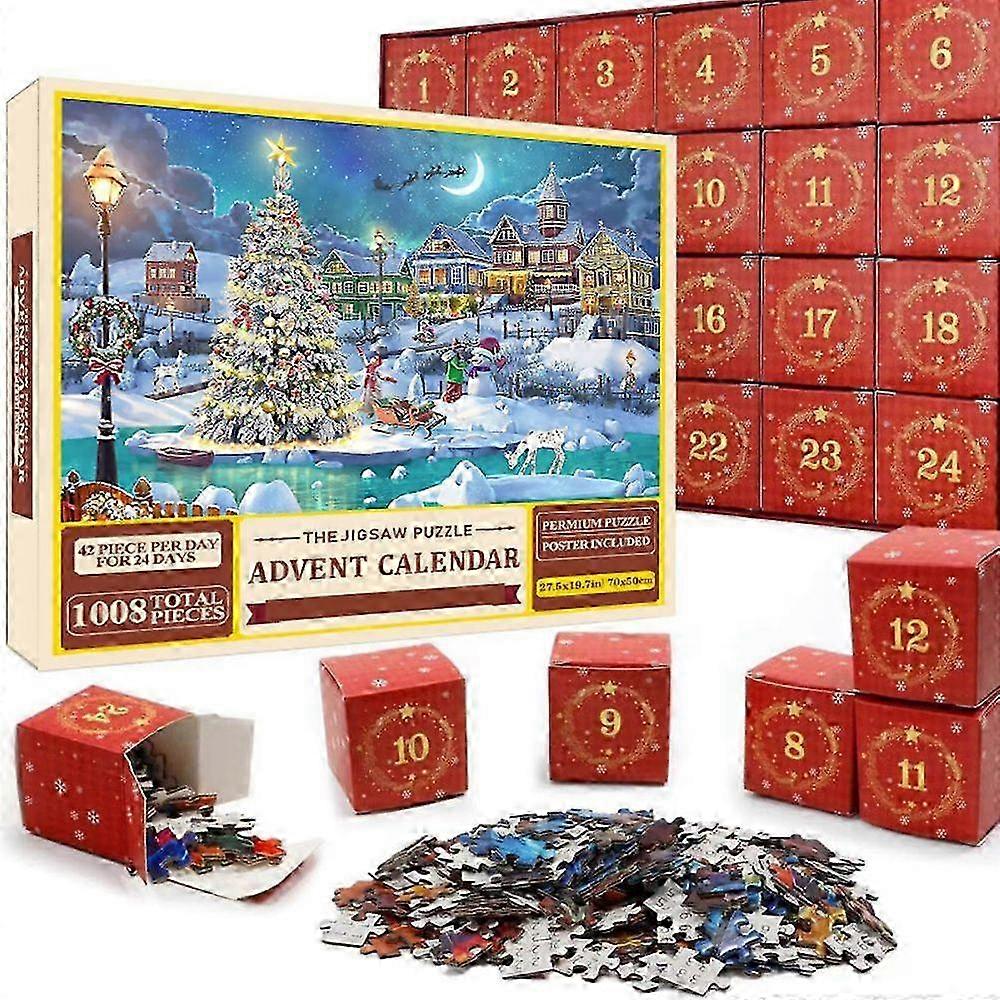 Advent Calendar 2025 Jigsaw Puzzle 1008 Pieces Puzzle 24 Days Christmas Countdown Calendars for Kids Adults