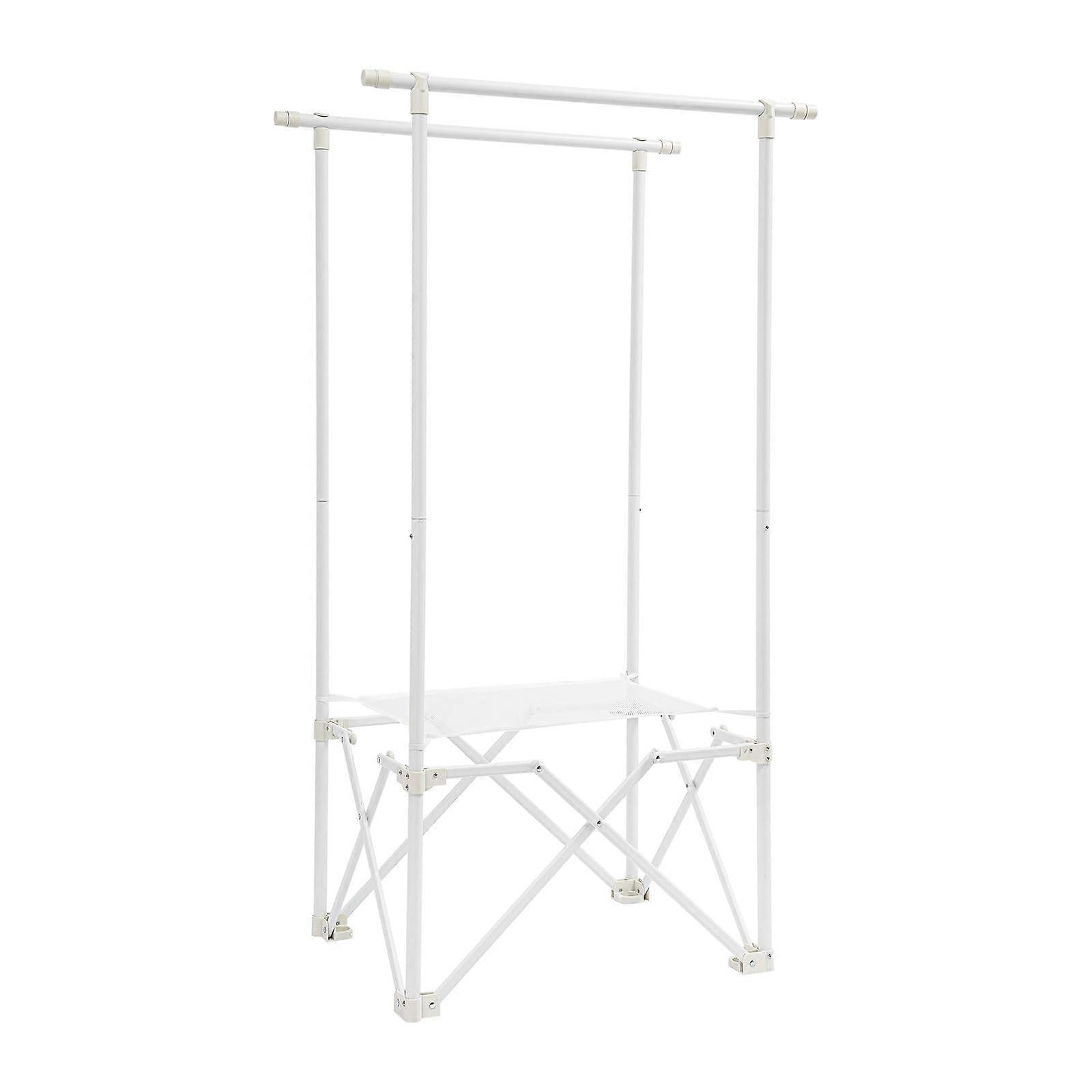 Clothes Drying Rack with Double Hanging Rod, 165 lbs Capacity, Mesh Pocket, Open Frame Design