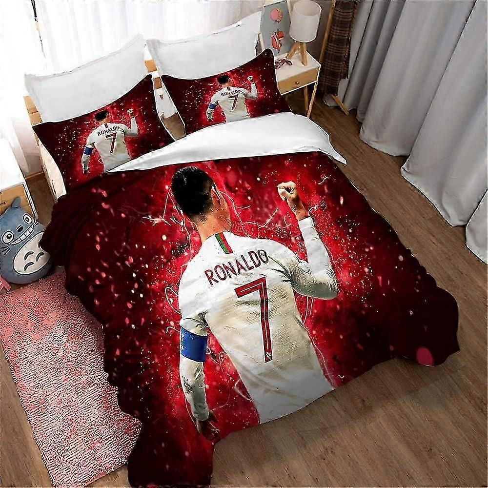 كرة القدم كريستيانو رونالدو غطاء لحاف الفراش وغطاء وسادة، للأطفال الكبار سرير مزدوج مفرد متعدد الألوان، هيبوالرجينيك)