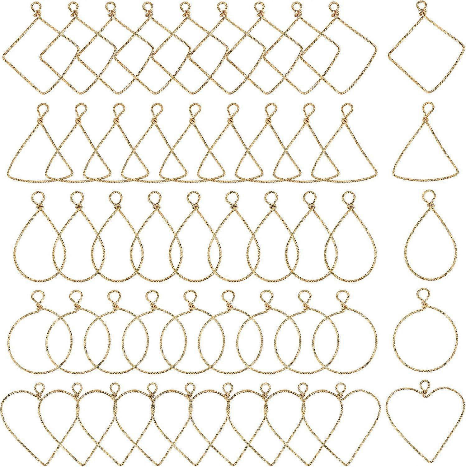 50 Pcs 5 Styles Brass Open Back Bezel Pendants Golden Hollow Linking Rings Charms Teardrop Ring Heart Triangle Rhombus Shape Open Frame Pendants for E