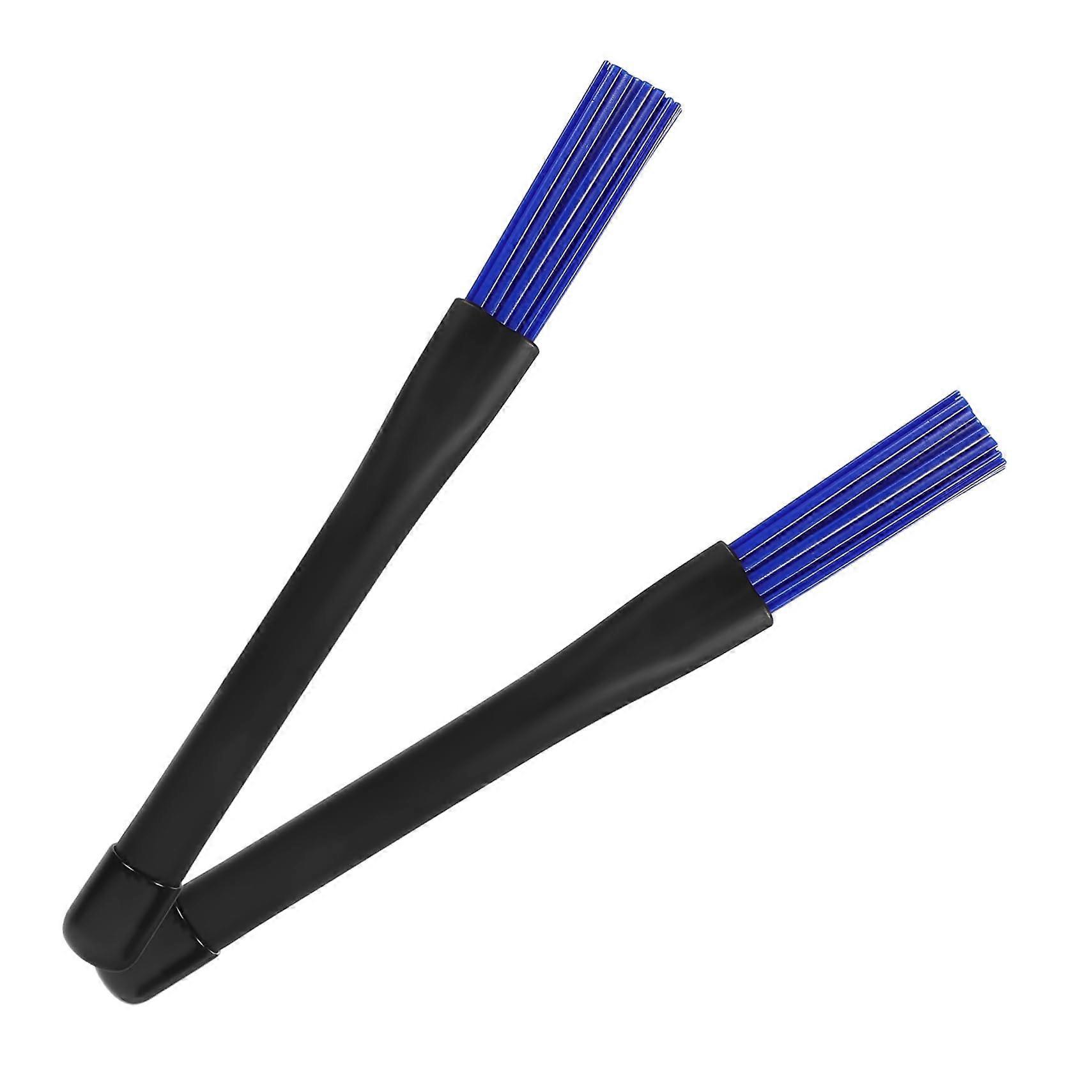 Retractable Drum Brushes 2 Pack with Plastic Sticks for Beginners Rock and Jazz Music Blue