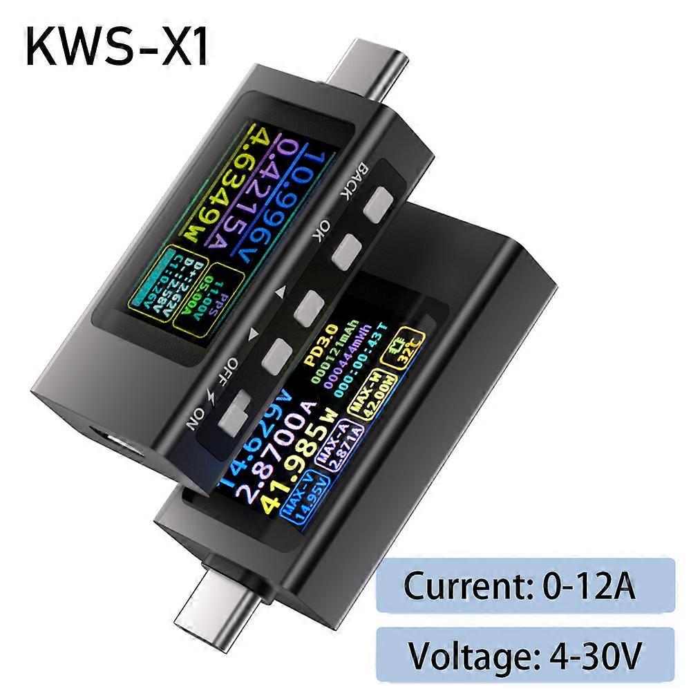 KWS Type-C Tester Digital Voltmeter Ammeter Power Meter Voltage Current Meter Phone Charging Tester DC 4-30V 8/12A PD2