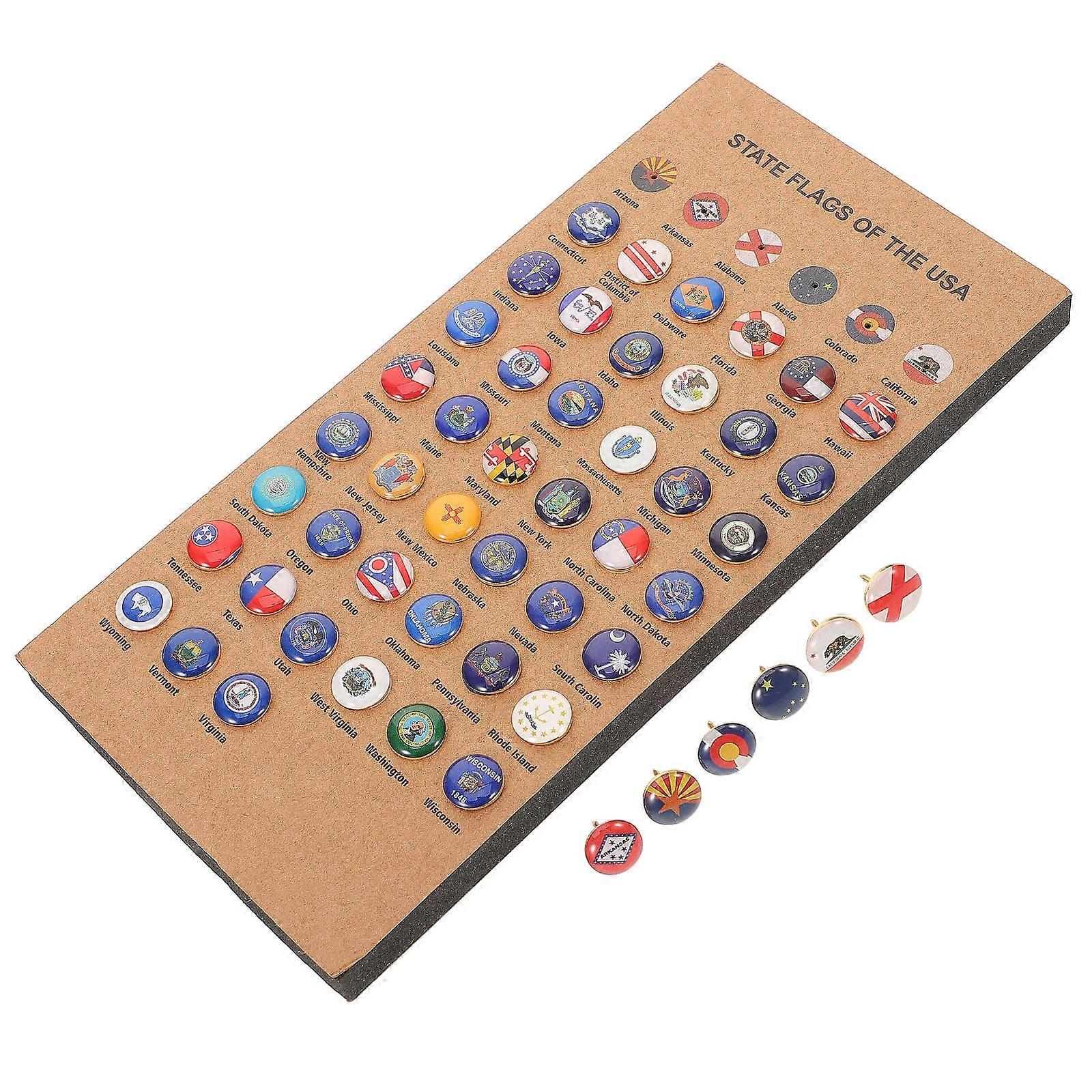 Travel Cork Board Thumb Tacks with States Flag for Office Use 1Set