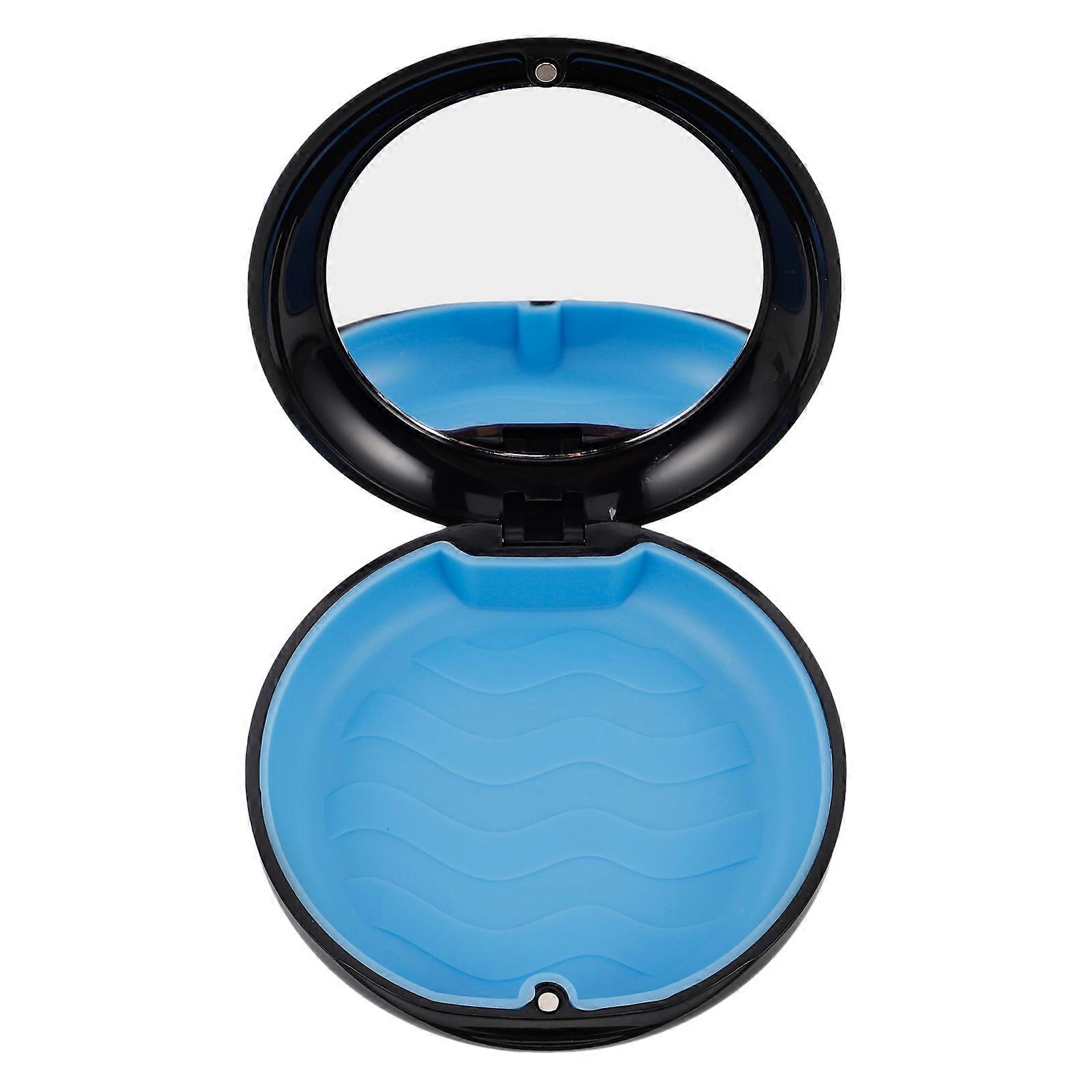 Portable Retainer Case With Mirror For Braces 8.50X8.50X2.50CM Black Dustproof Storage 1Pack