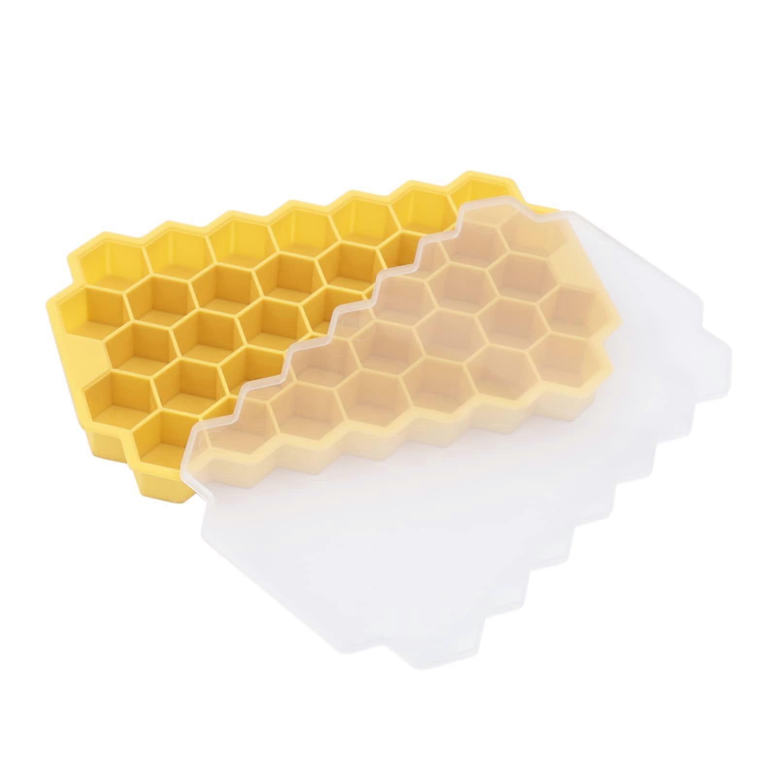 Ice Cube Tray Silicone Mold with Lid, 37 Grids BPA  Stackable for Whiskey Cocktails Yellow