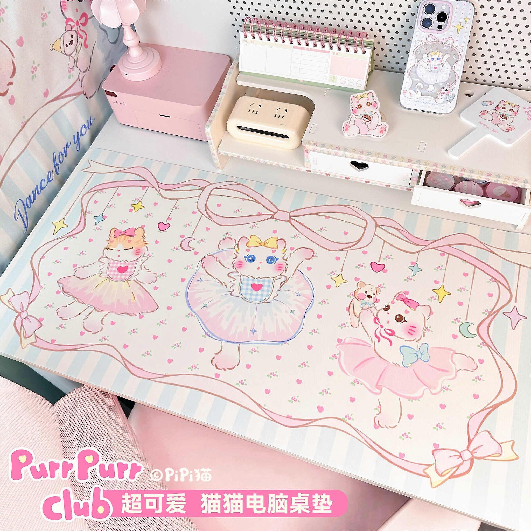 New Kawaii Cat Pattern PU Leather Table Mat Office Study Computer Keyboard Mouse Pad Student Dormory Non-slip Placemat 400x800mm