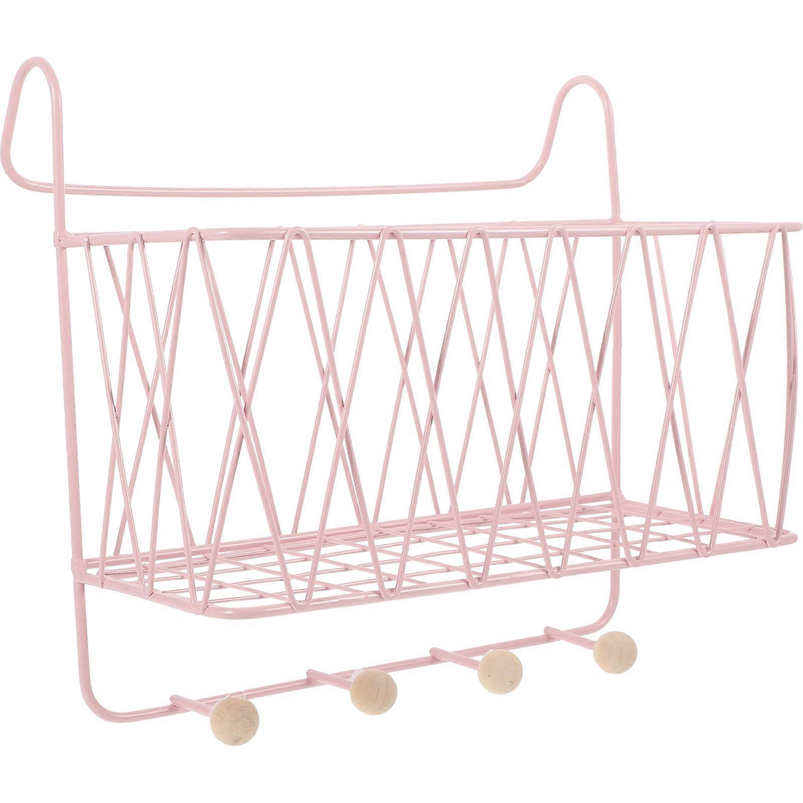 3Pcs Pink Wall Mounted Iron Basket for Storage Hanging Hook Organizer