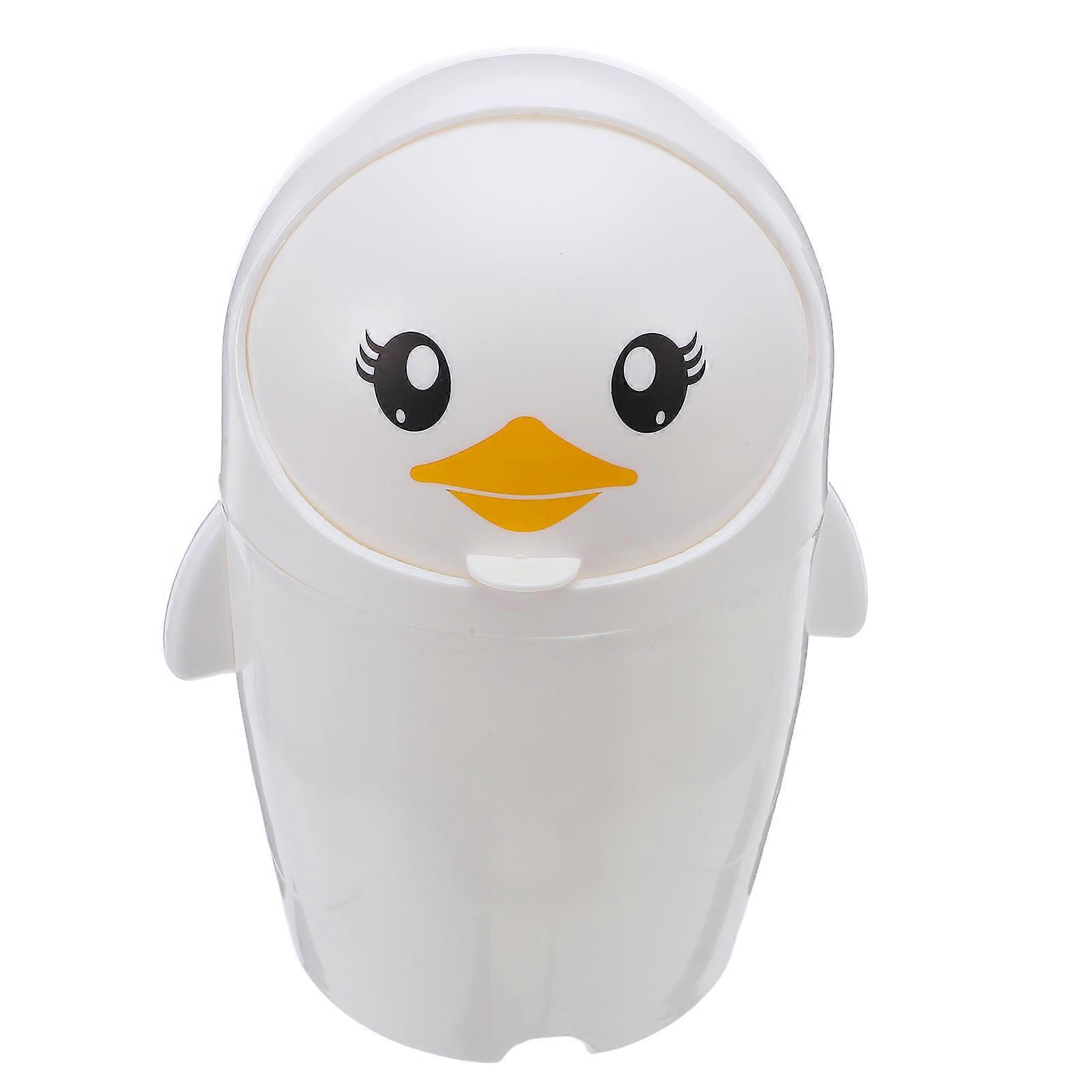 Penguin Bin Desk Trash Can with Lid for Home Use 1 Piece White Plastic