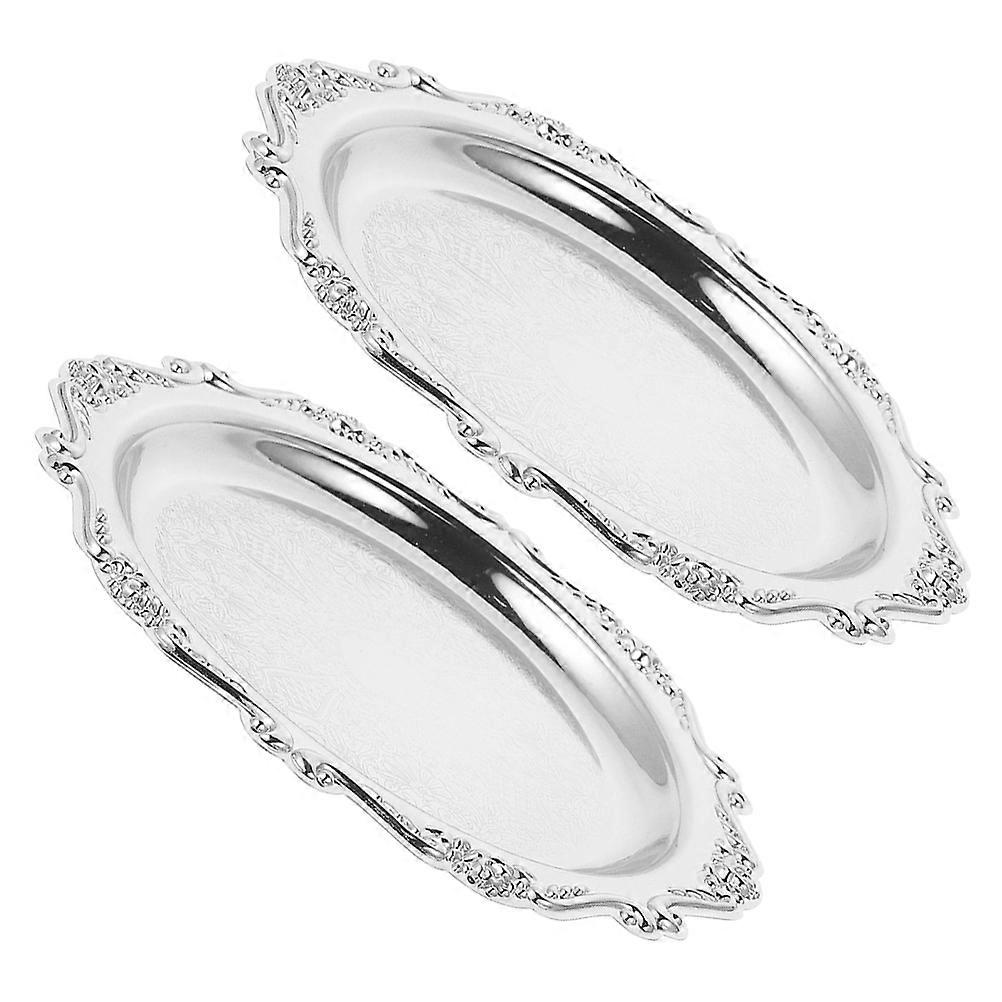 Zero Snack Plate for Home Use 2Pcs Retro Silver Metal Serving Trays
