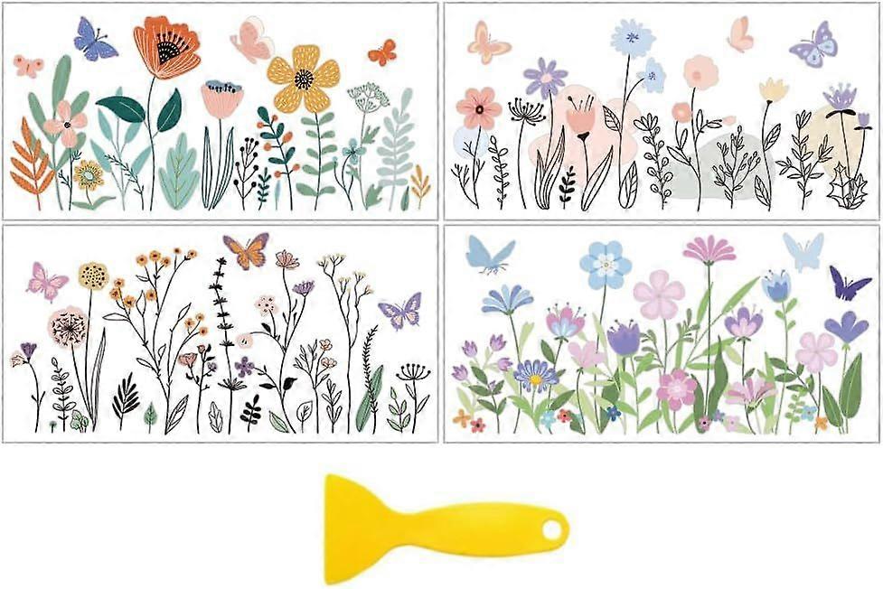 4pcs/Set Flower Rub on Transfers for Furniture and Crafts 12x6 Inch Boho Flower Cluster Furniture Decals Butterfly Transfer Stickers with 1pc Scraper 
