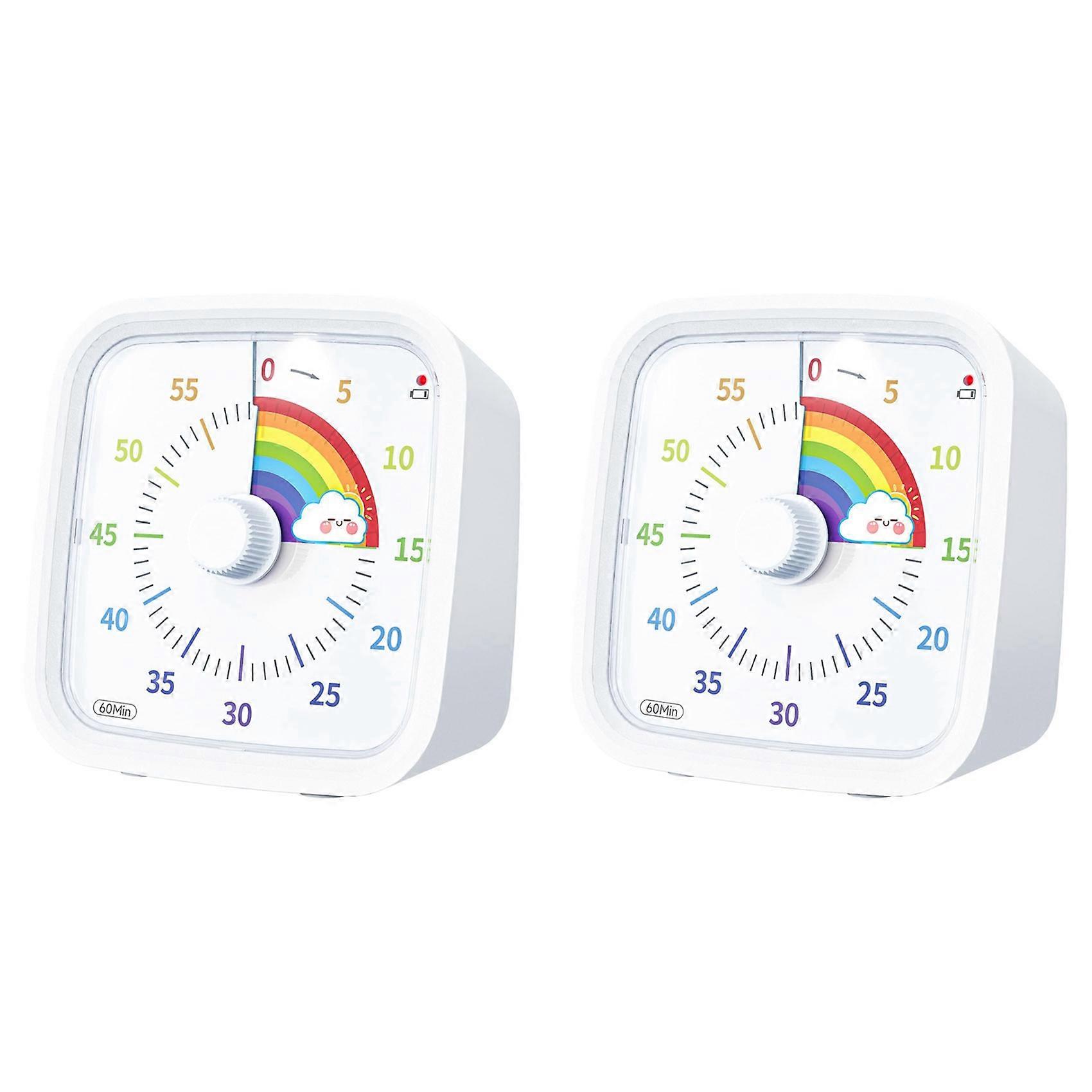 2X 60 Minute Visual Timer with Protective Case, Rainbow Disk Timer, Silent Countdown Time Management Tool White