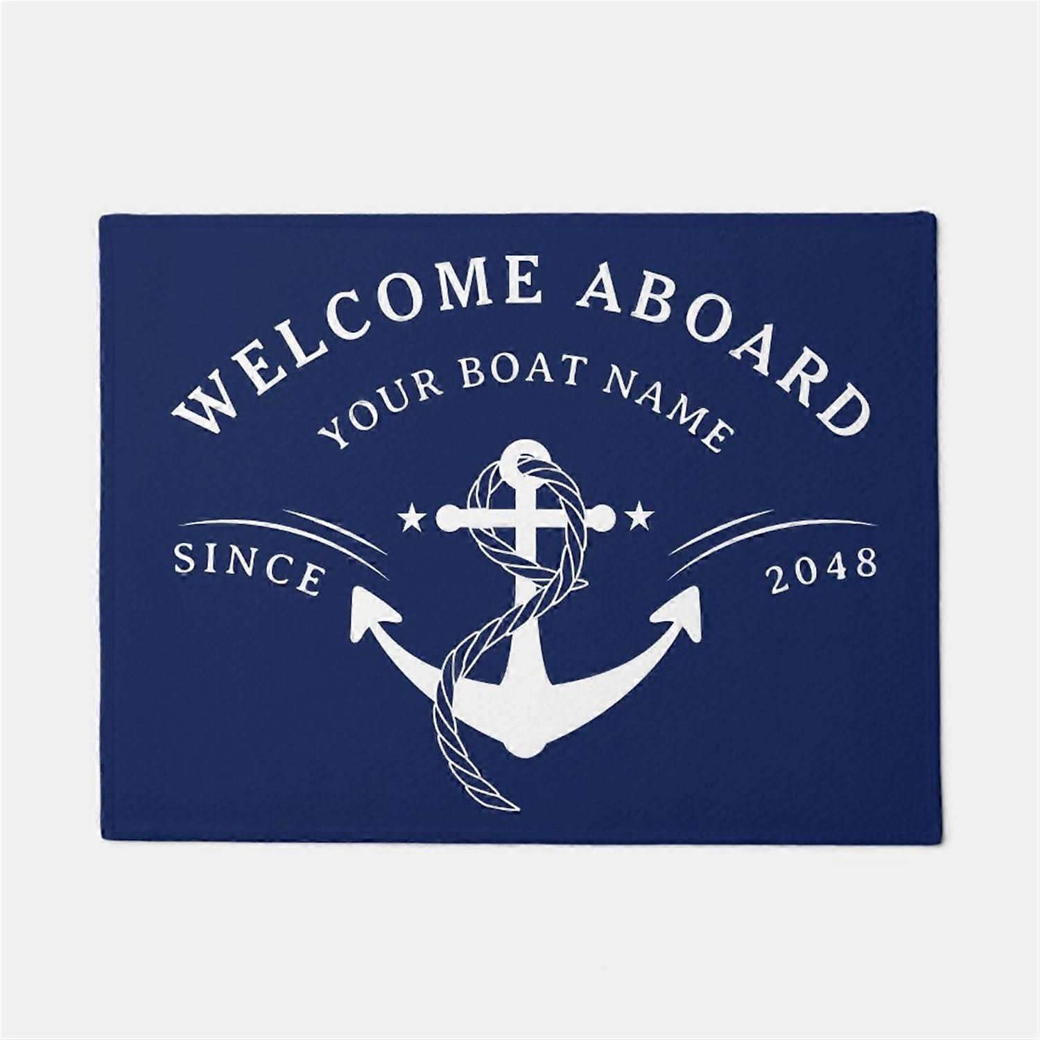 Custom Welcome Doormat with Anchor Design, NonSlip UV Printed Outdoor Indoor Round Entrance Mat