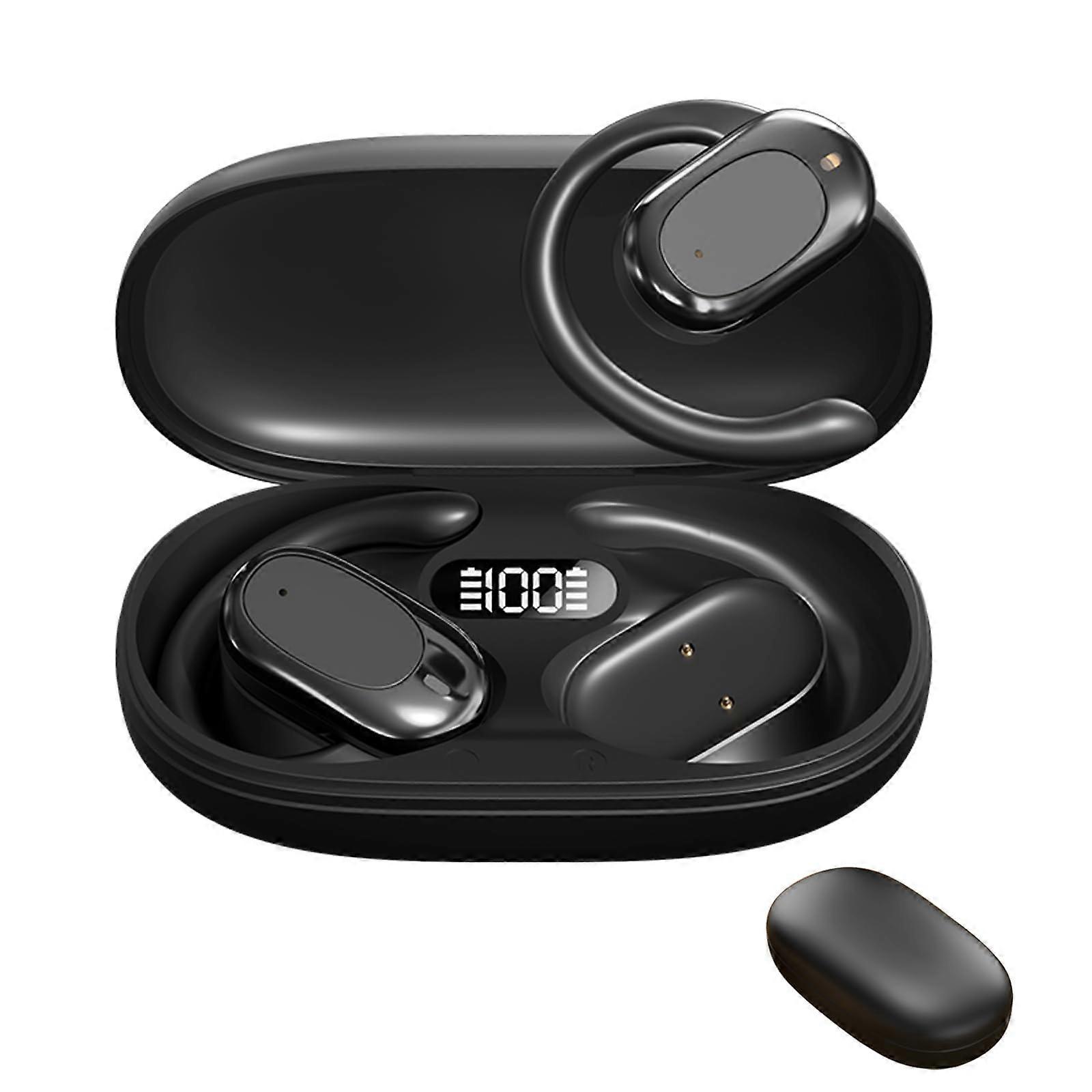 Open Ear Headphones Bluetooth 5.4 Wireless Earbuds with Adjustable Hooks LED Display 36H Playtime Black