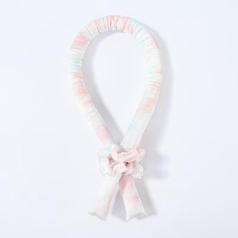 Pink Satin Heatless Curling Set with 2 Scrunchies for Overnight Styling and Loose Waves