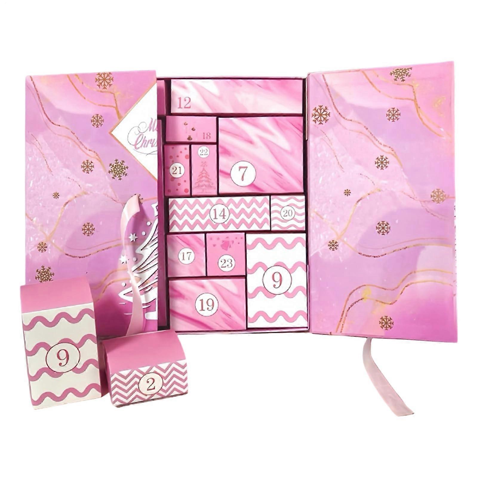 Christmas Advent Calendar Box Set with 24 Reusable Compartments, DIY Fillable Pink Holiday Countdown