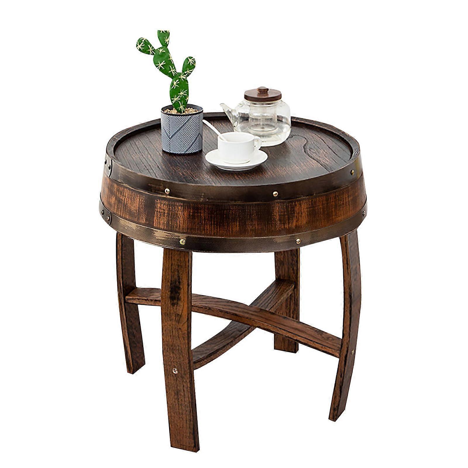 Rustic Oak Barrel End Table Handcrafted Solid Wood Round Coffee Accent for Farmhouse Decor