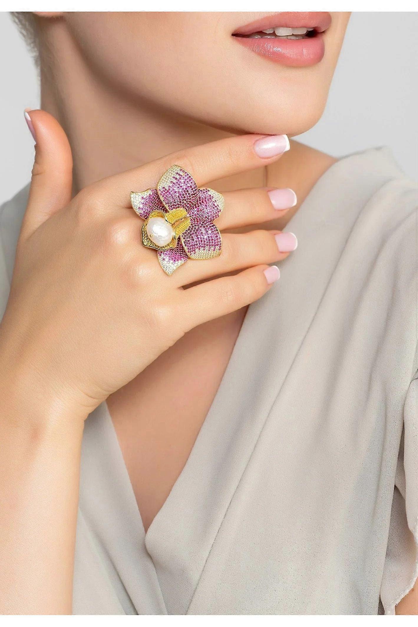 Latelita 水仙花珍珠鸡尾酒戒指 金红宝石 CZ 女士