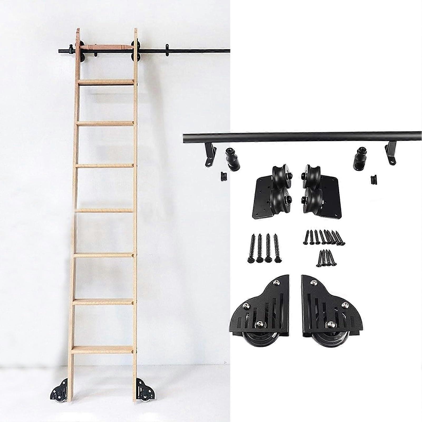 Library Ladder Hardware Kit Black 20ft HeavyDuty Sliding Rail System with Floor Rollers