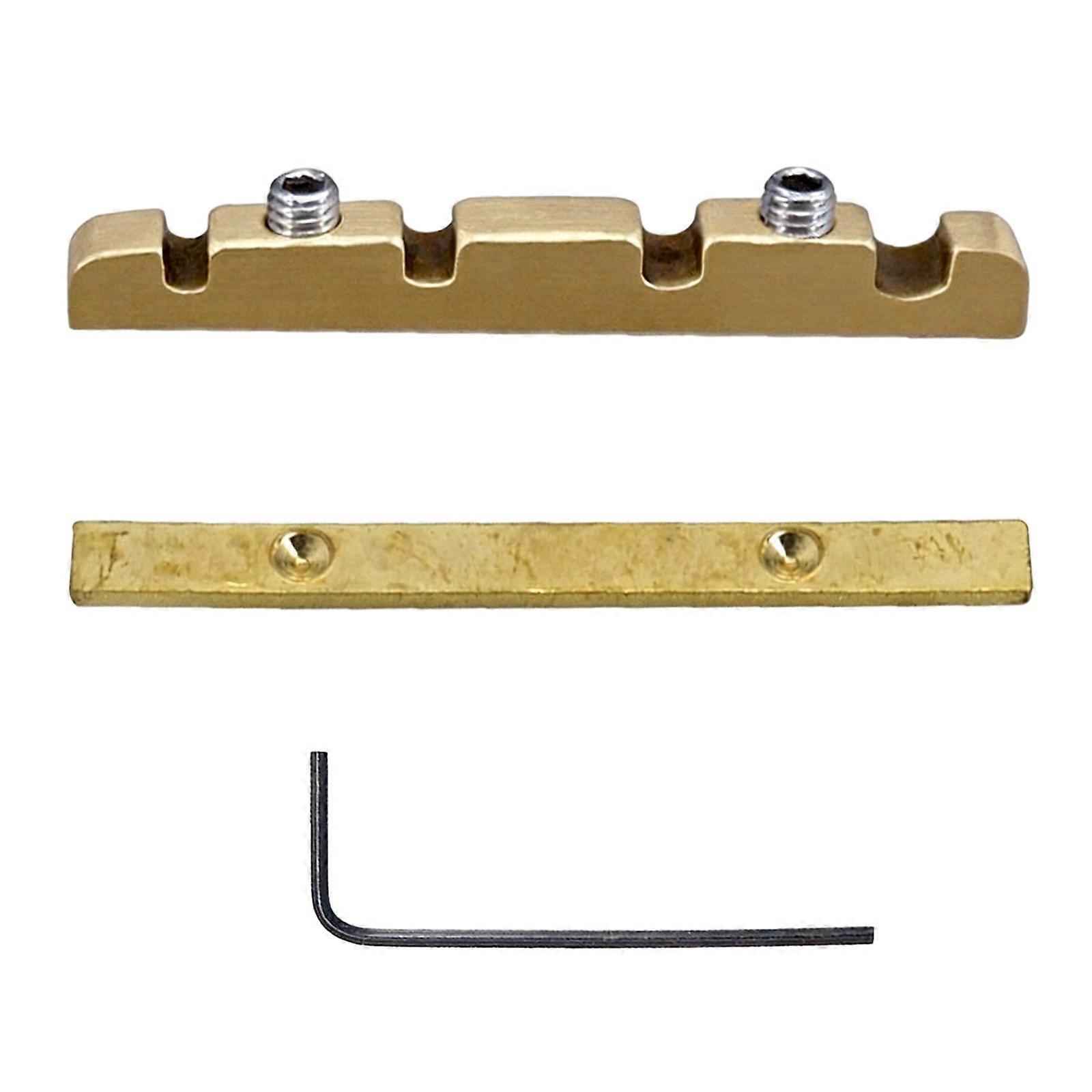 Replacement Brass Nut for Bass Guitar Includes Nut Base Plate Key Adjustable Height Roller Grooves String Spacing Multicolor
