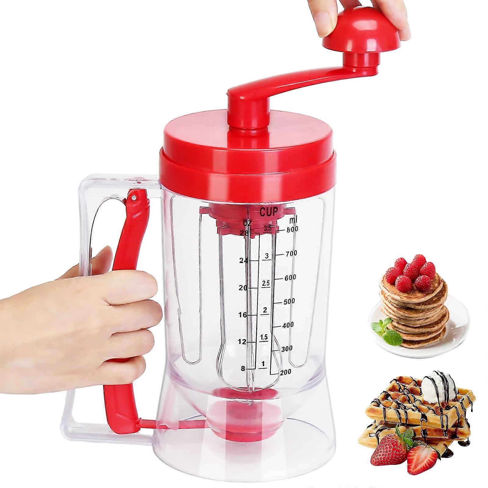 Batter Dispenser with Mixing System, Precise Flow Control, ABS, for Pancakes Cupcakes Waffles Muffins (Red)