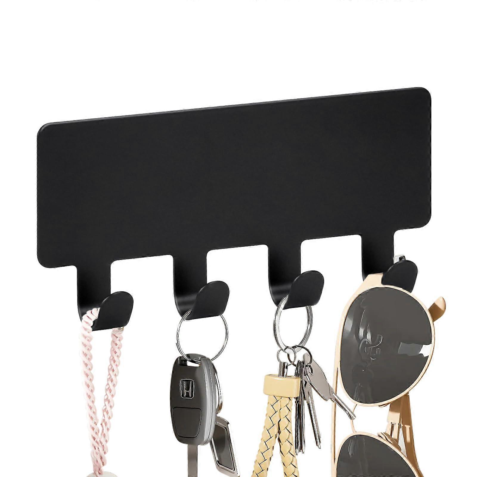 Black Metal Wall Mounted Key Holder with 4 Hooks, SelfAdhesive Rack for Entryway and Kitchen