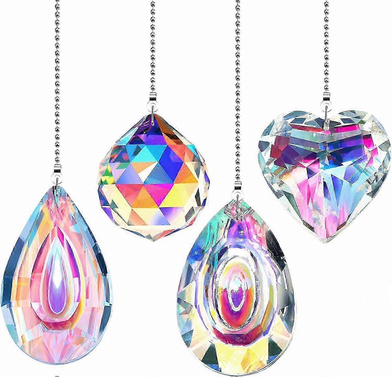 4-Pack Crystal Suncatcher Pull Chain Extender with Connector for Ceiling Fans and Lights