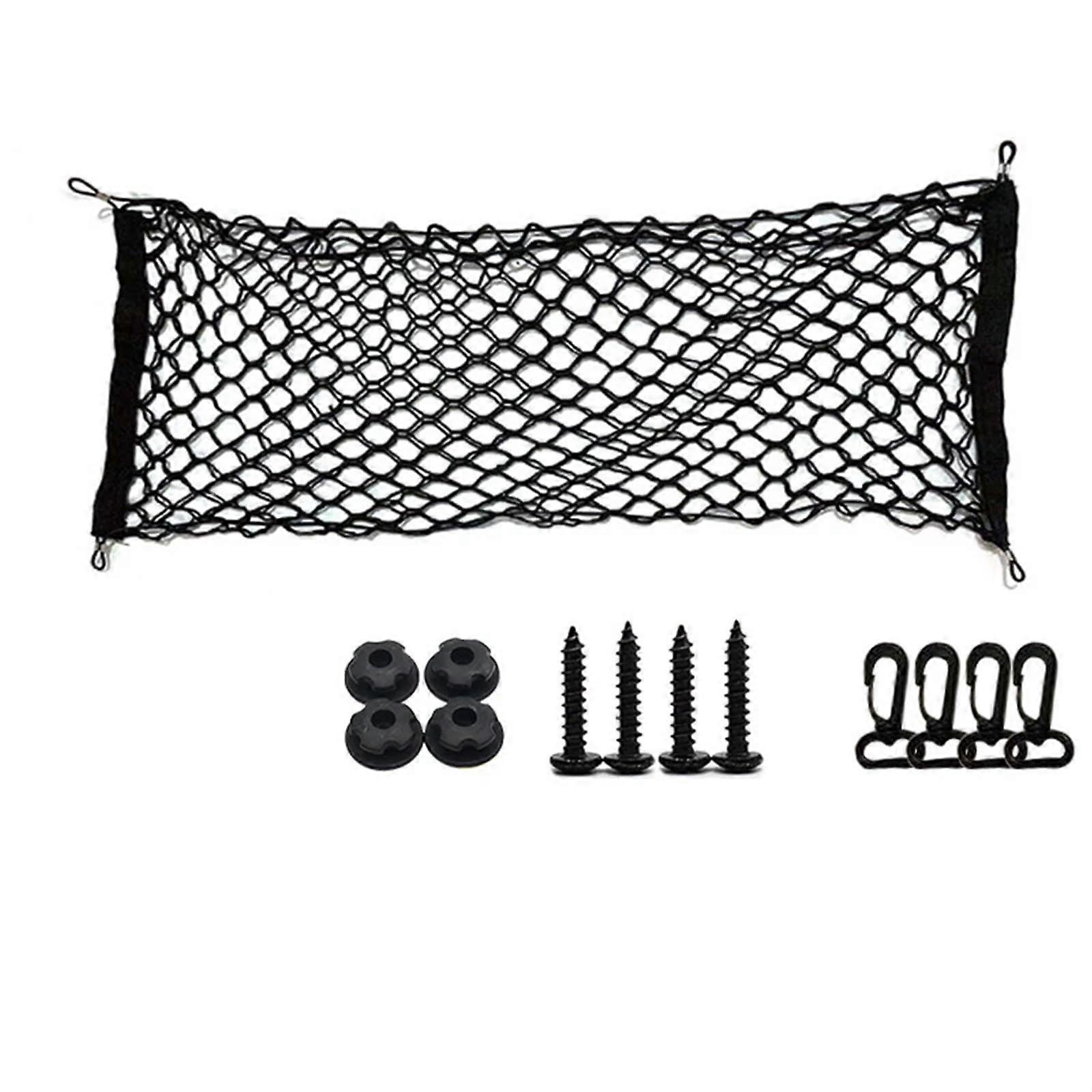 Car Trunk Cargo Net Double Layer Elastic Nylon Organizer with Hooks for Secure Luggage 90x40cm