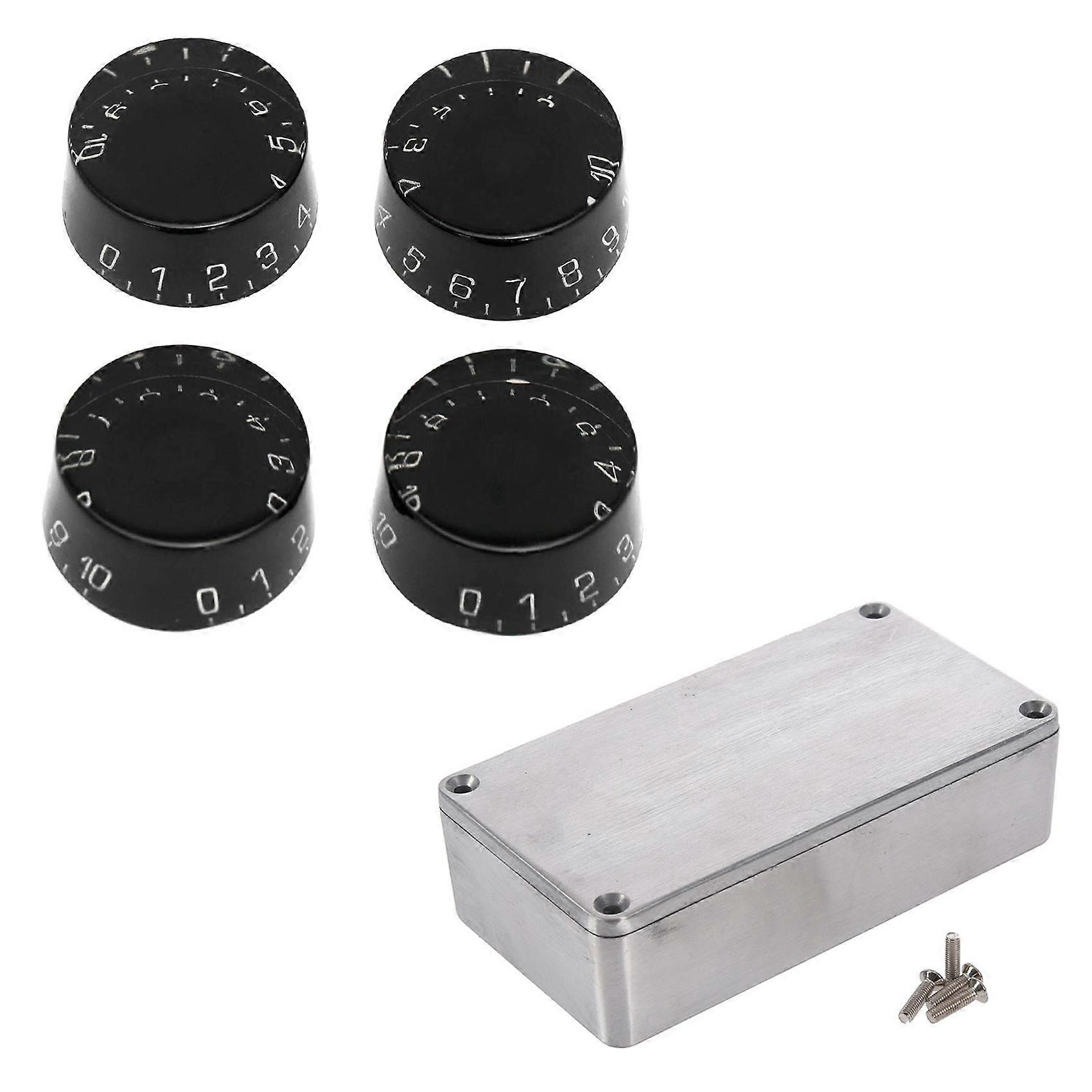 1 Pcs Diecast Aluminium Electronics Project Box & 4 Pcs Electric Guitar Top Hat Knobs Speed Volume Tone Control Knobs