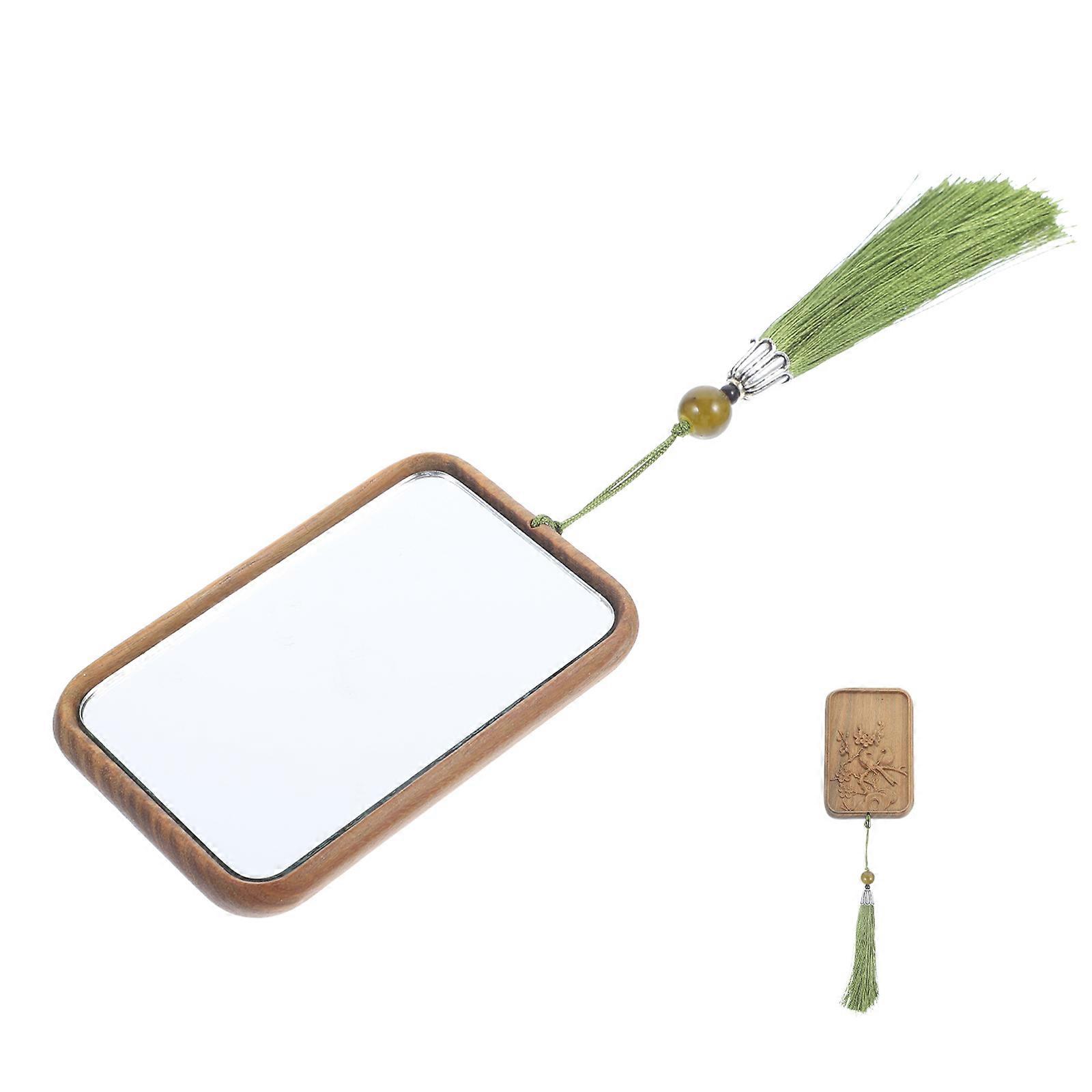 Wooden Pocket Makeup Mirror for Makeup Use Portable Engraving Pattern