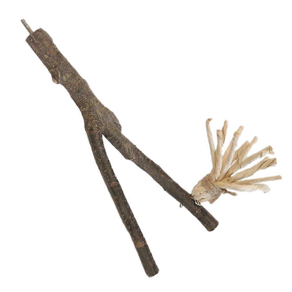 Parrot Chewing Toy Natural Wood Bite String for Bird Brown Stand