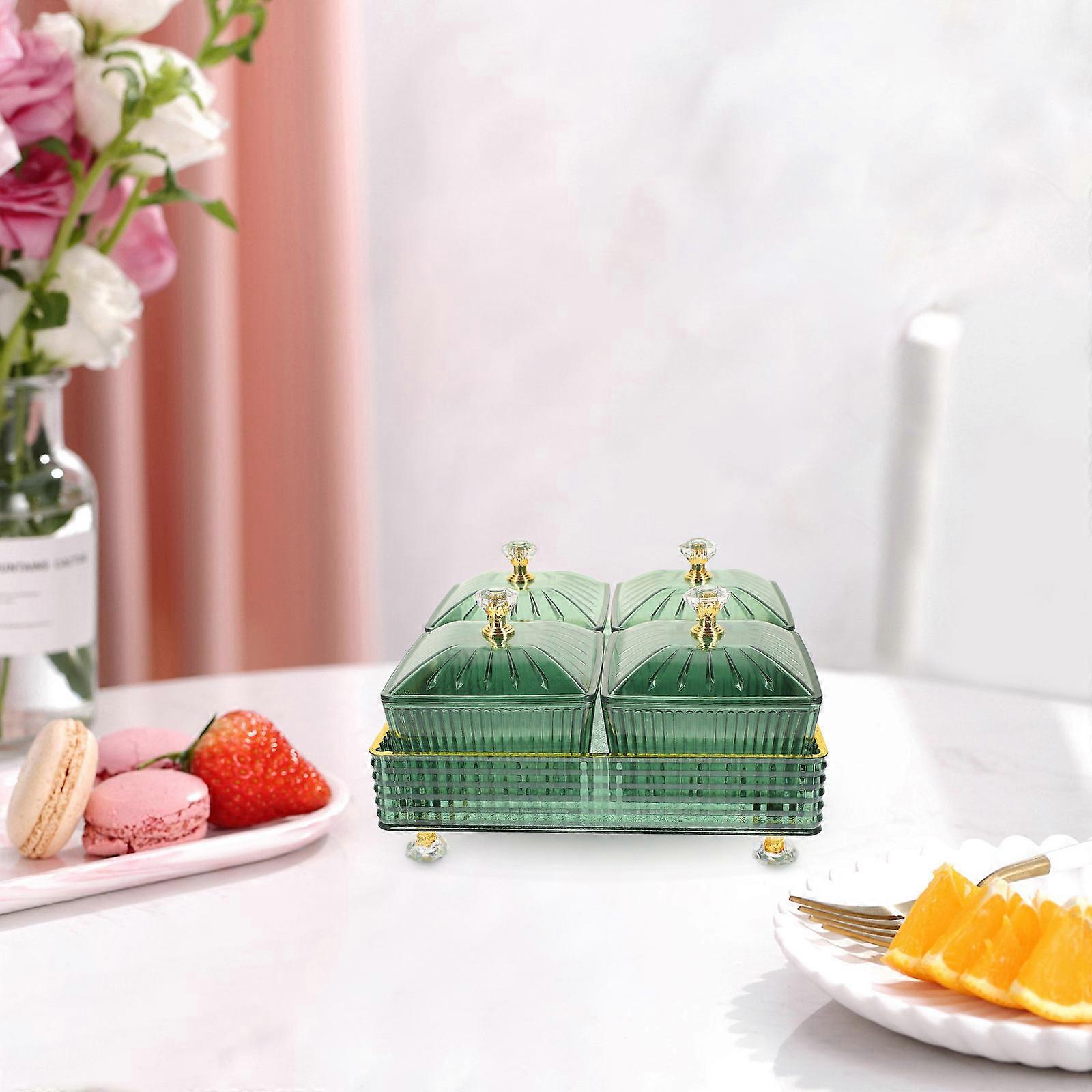 Snacks Dish with Tray Divided Serving Plates for Storage Use 1Set Green
