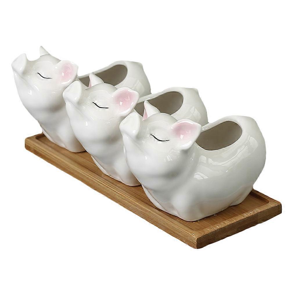 Cartoon Plant Container Ceramic Pot for Storage Use 1Set Desktop Decor